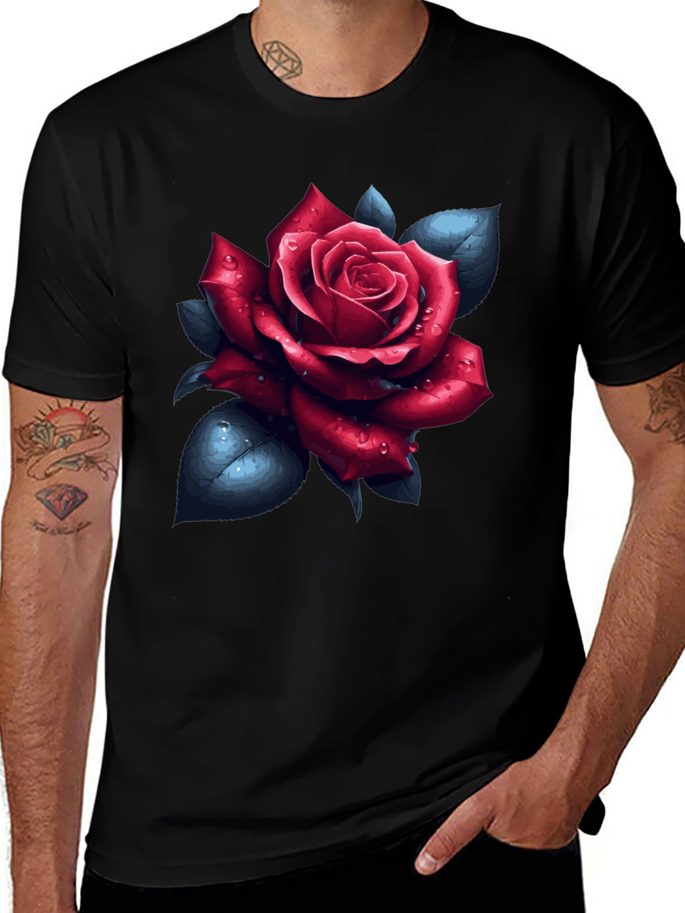 Variant 19 of Rose Graphic Tee - Black Cotton T-Shirt