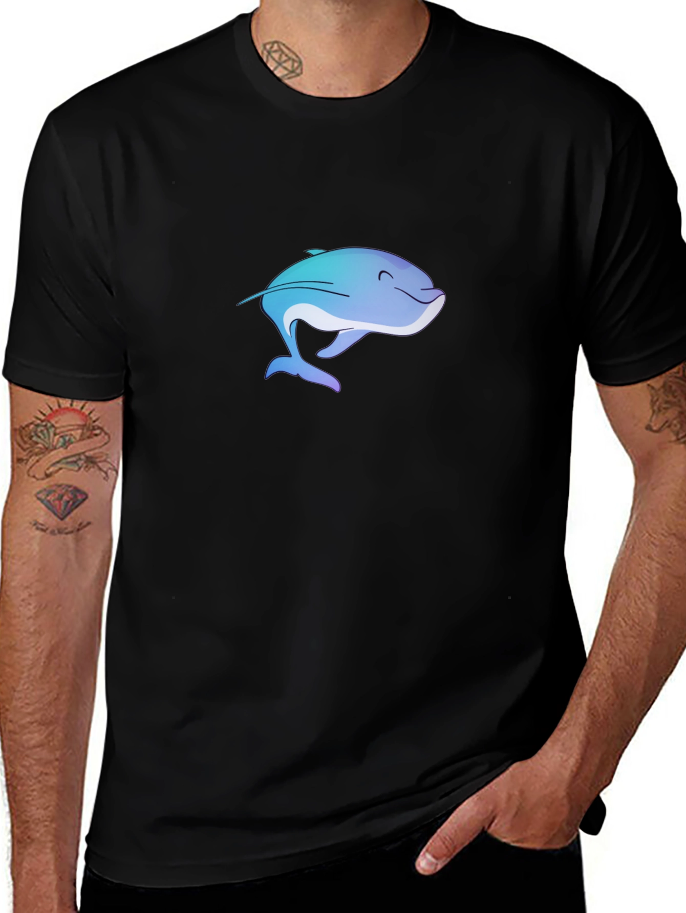 Variant 19 of Black T-Shirt with Cute Dolphin Graphic