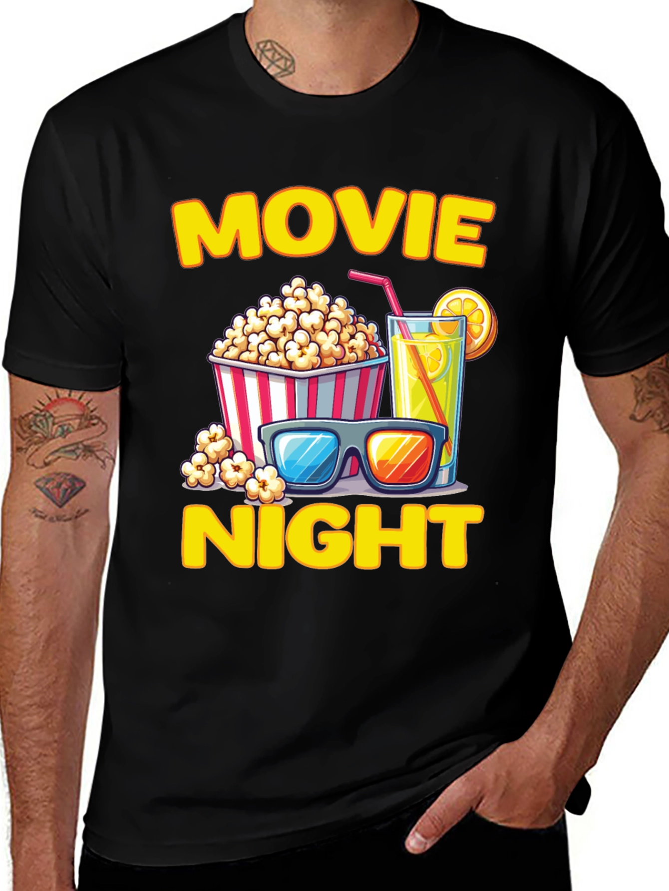 Variant 17 of Movie Night T-Shirt - Popcorn, Drink, and Glasses