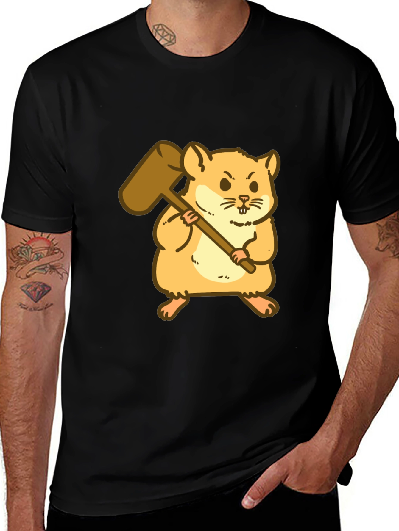 Variant 2 of Funny Hamster With Mallet Graphic Tee