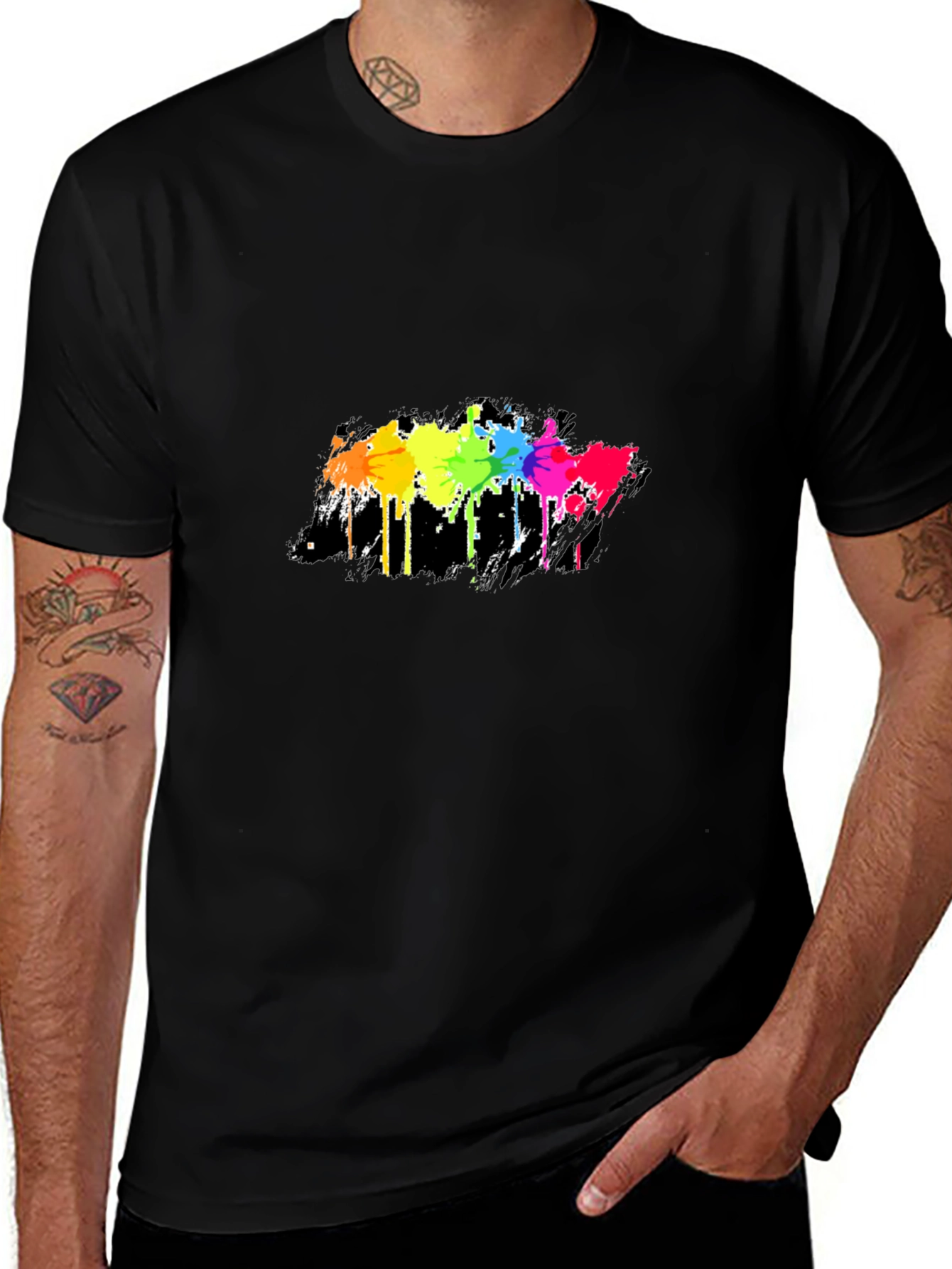 Variant 23 of Rainbow Splash Graphic Tee - Men's Black T-Shirt