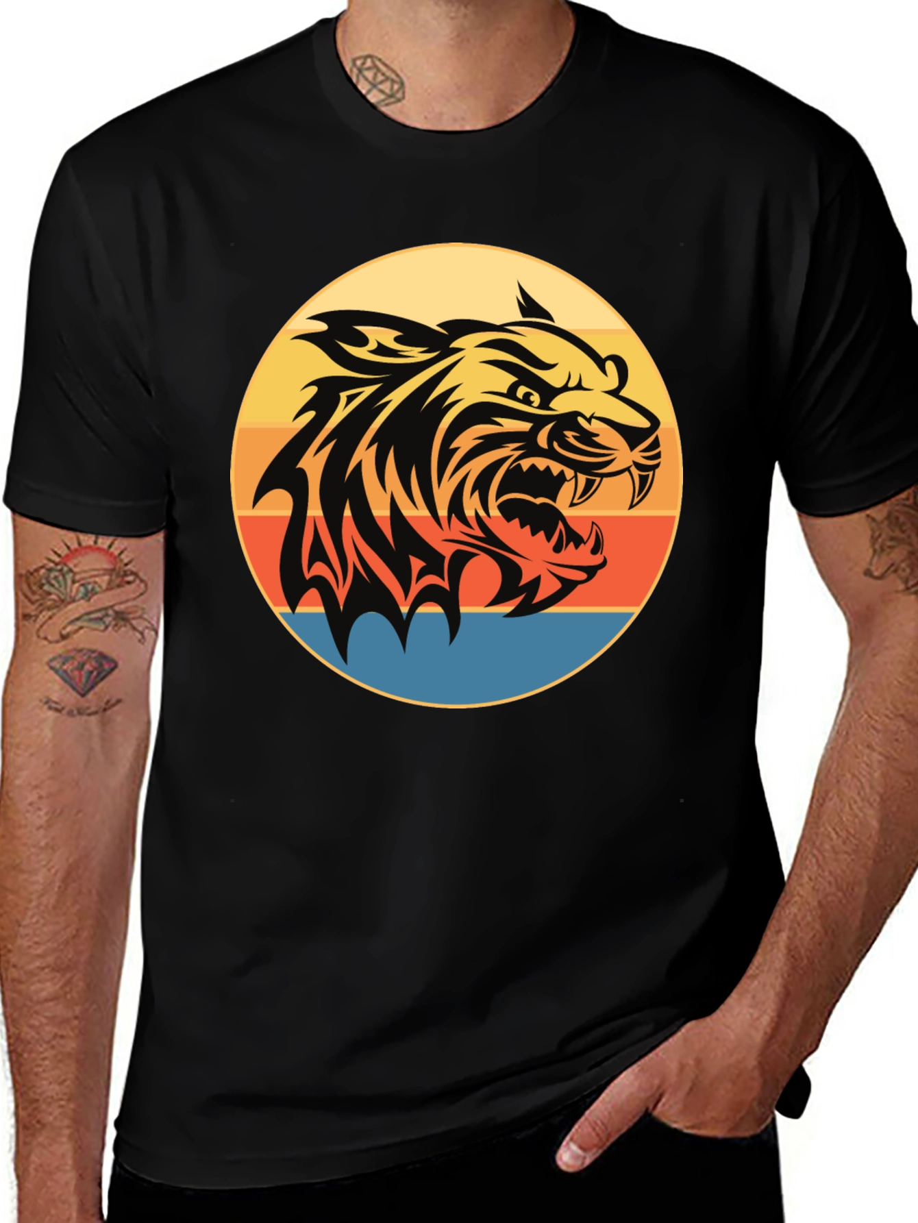 Variant 8 of Tiger Graphic Tee - Retro Sunset Design