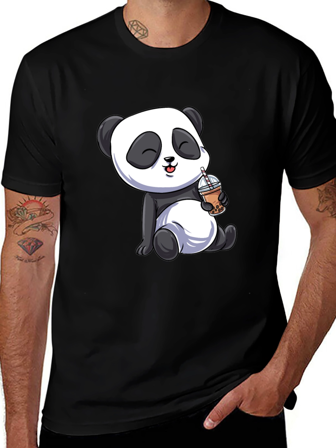 Cute Panda Drinking Bubble Tea Graphic Tee