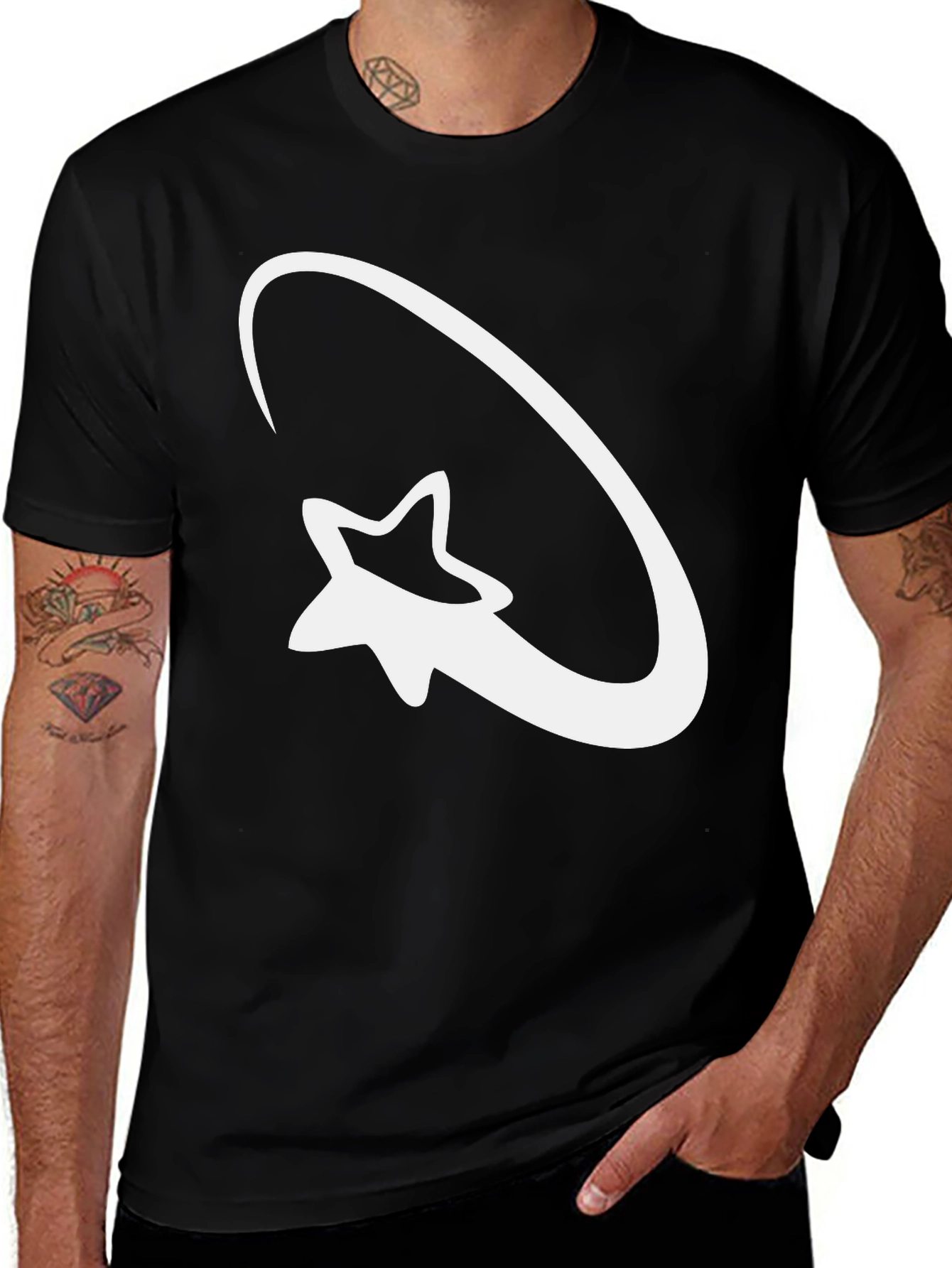 Variant 8 of Star Orbit Graphic Tee - Black Cotton Casual Shirt