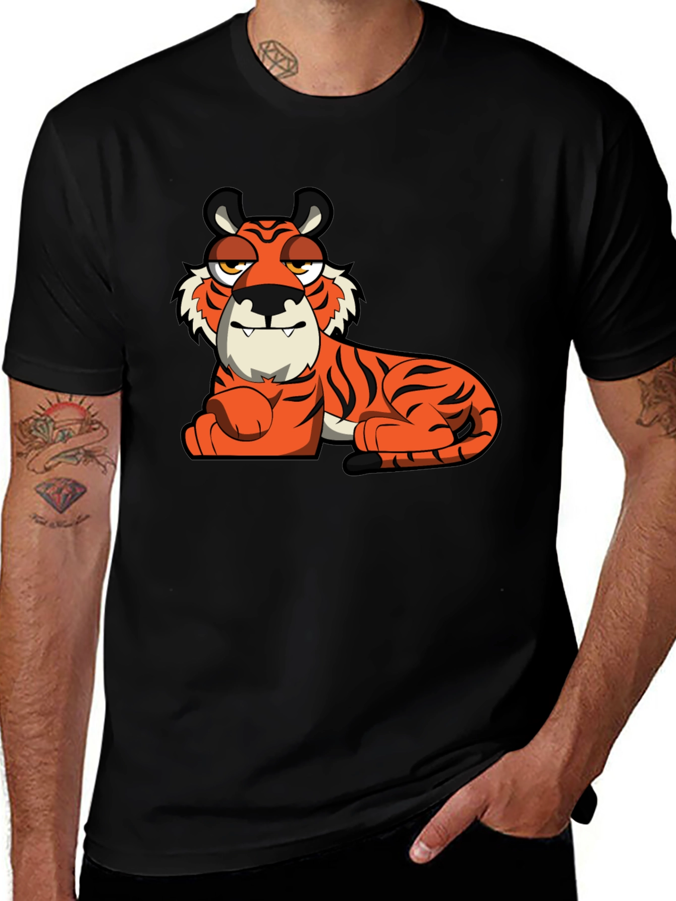 Variant 17 of Cool Cartoon Tiger Black T-Shirt