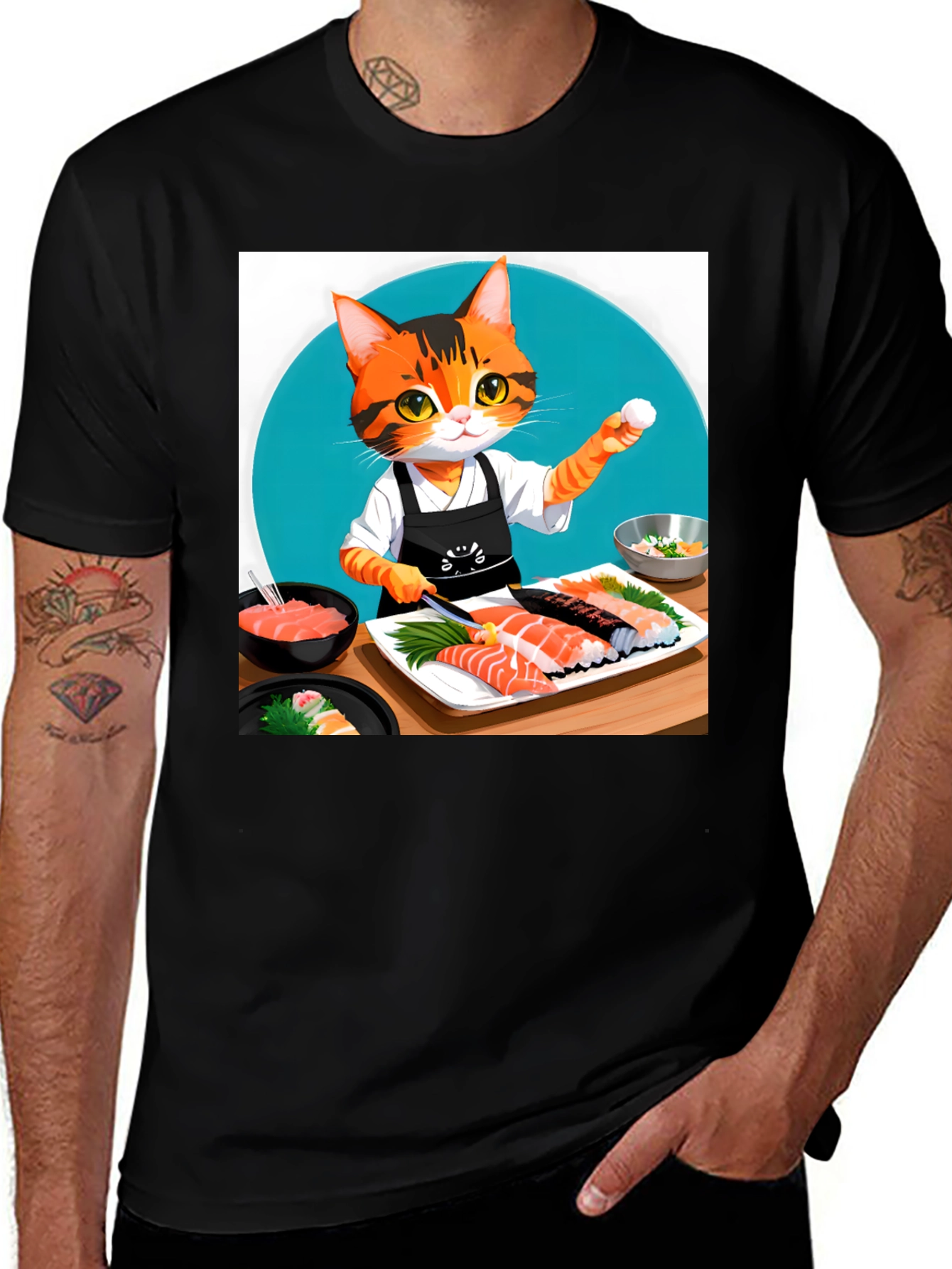Variant 13 of Sushi Cat T-Shirt - Chef Kitten Design
