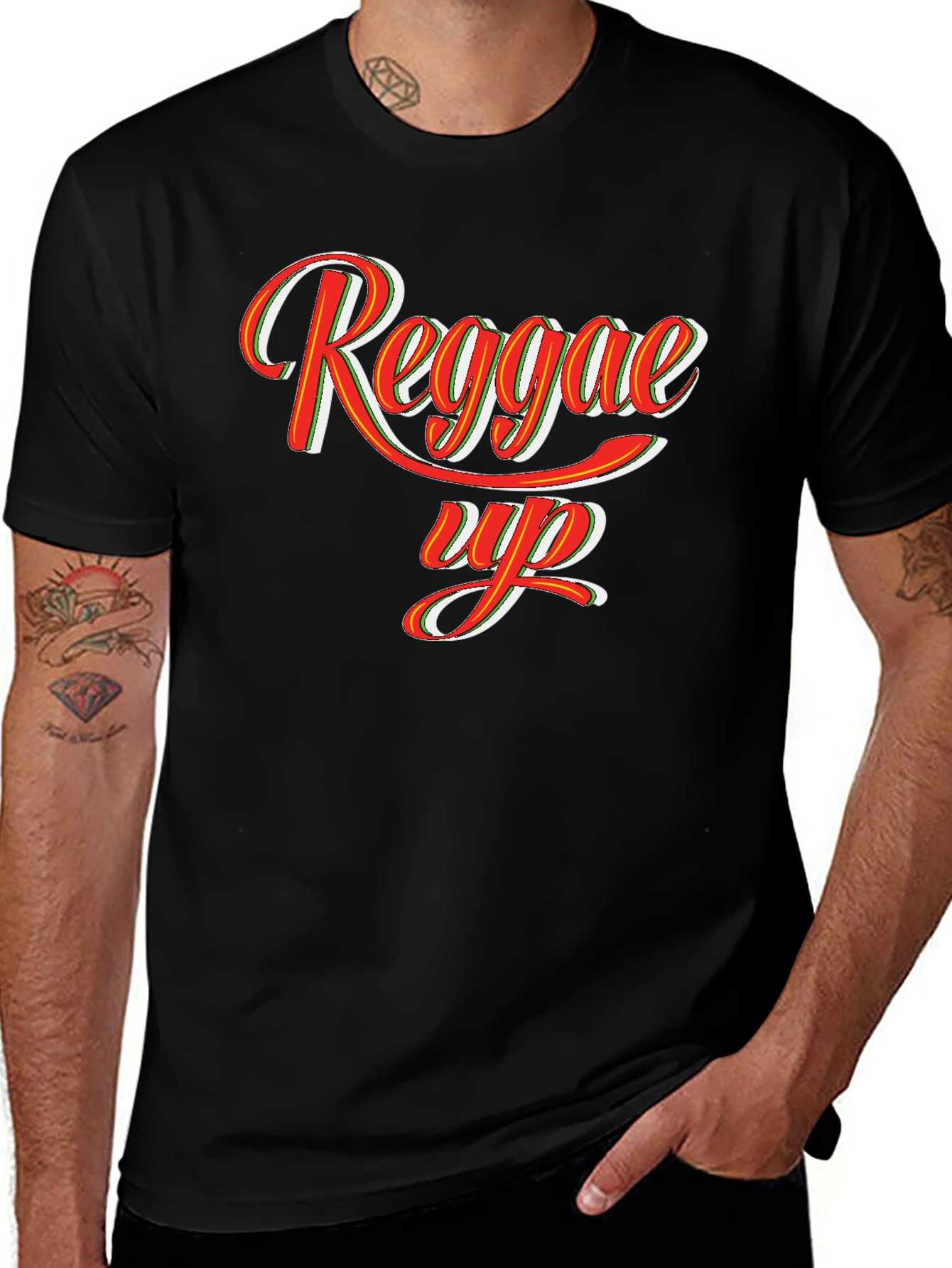 Variant 10 of Reggae Up Graphic Tee - Black Cotton Blend T-Shirt