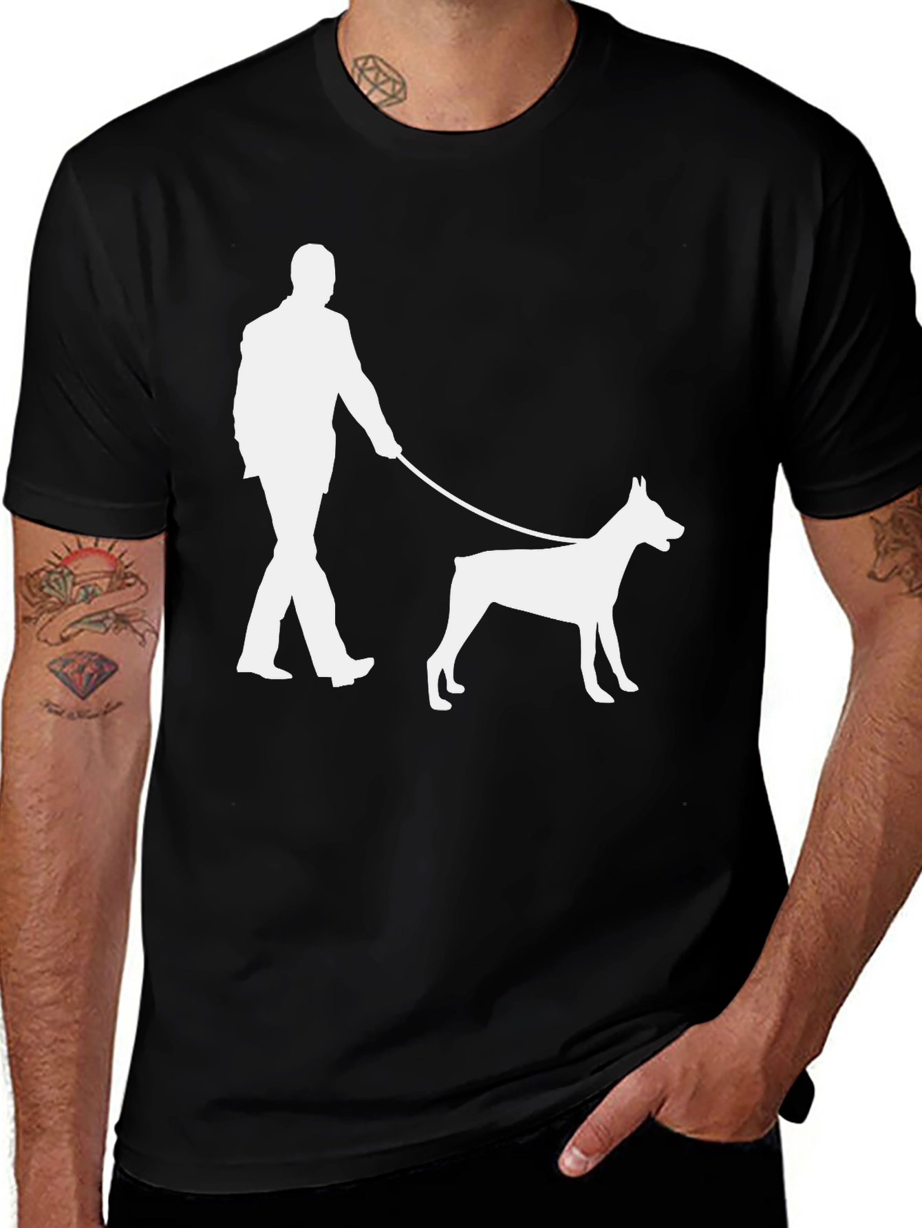 Variant 14 of Dog Walker T-Shirt - Men's Black Graphic Tee