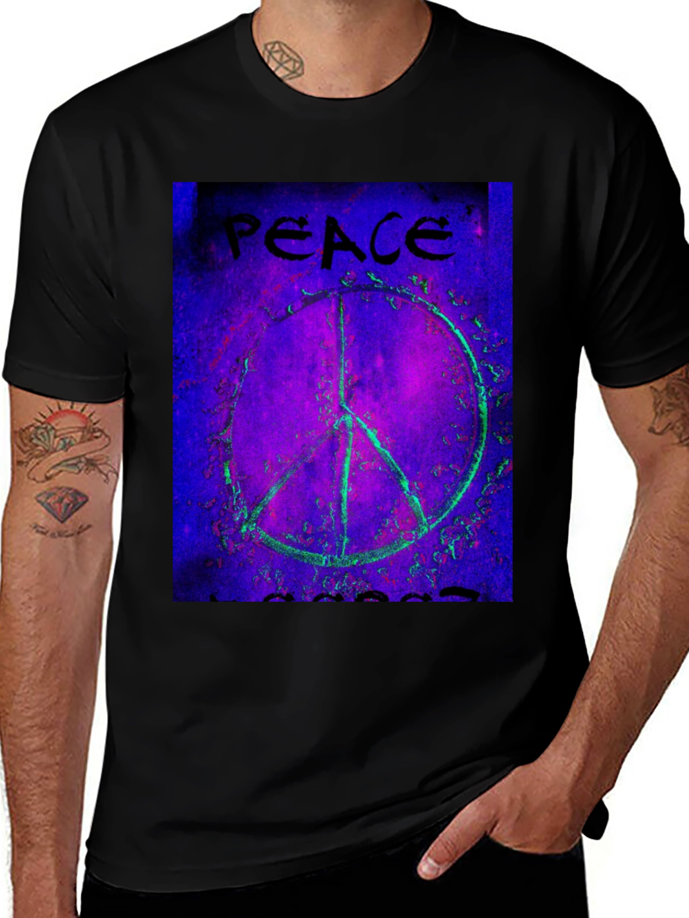 Variant 8 of Peace Symbol Graphic Black T-Shirt