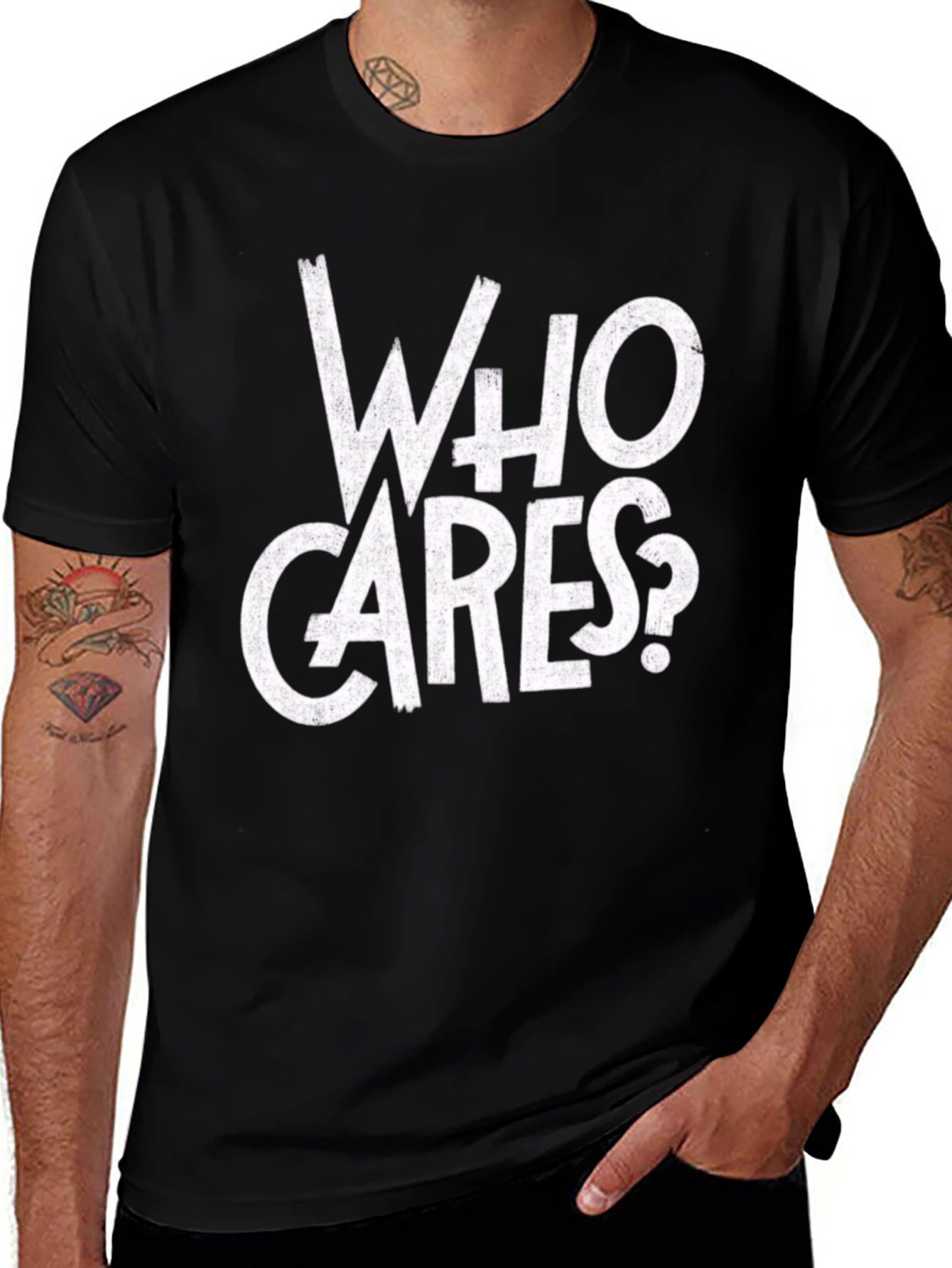 Variant 27 of Who Cares? Graphic Tee - Men's Black Cotton T-Shirt