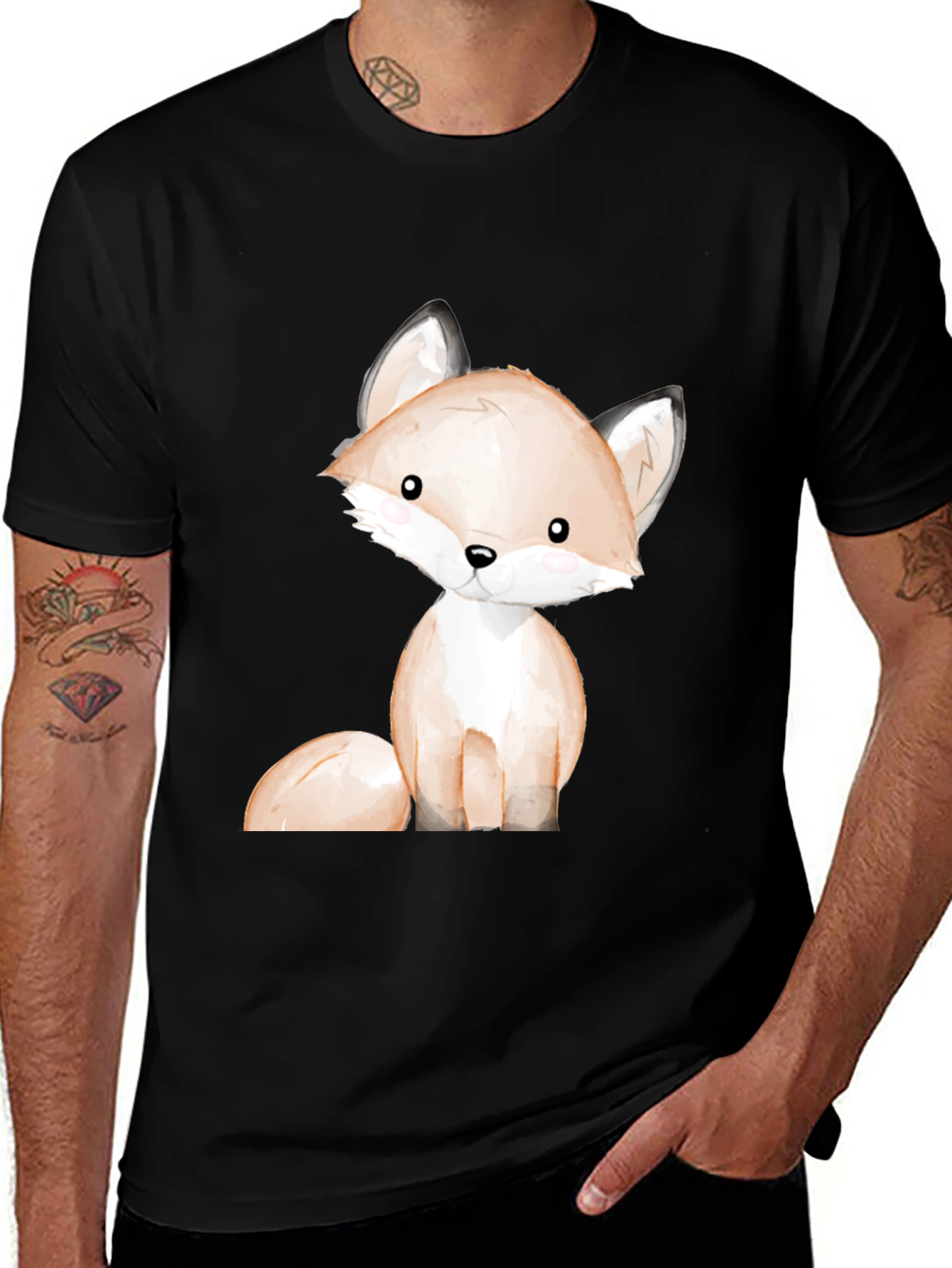 Variant 13 of Cute Fox Graphic Tee - Unisex Black T-Shirt