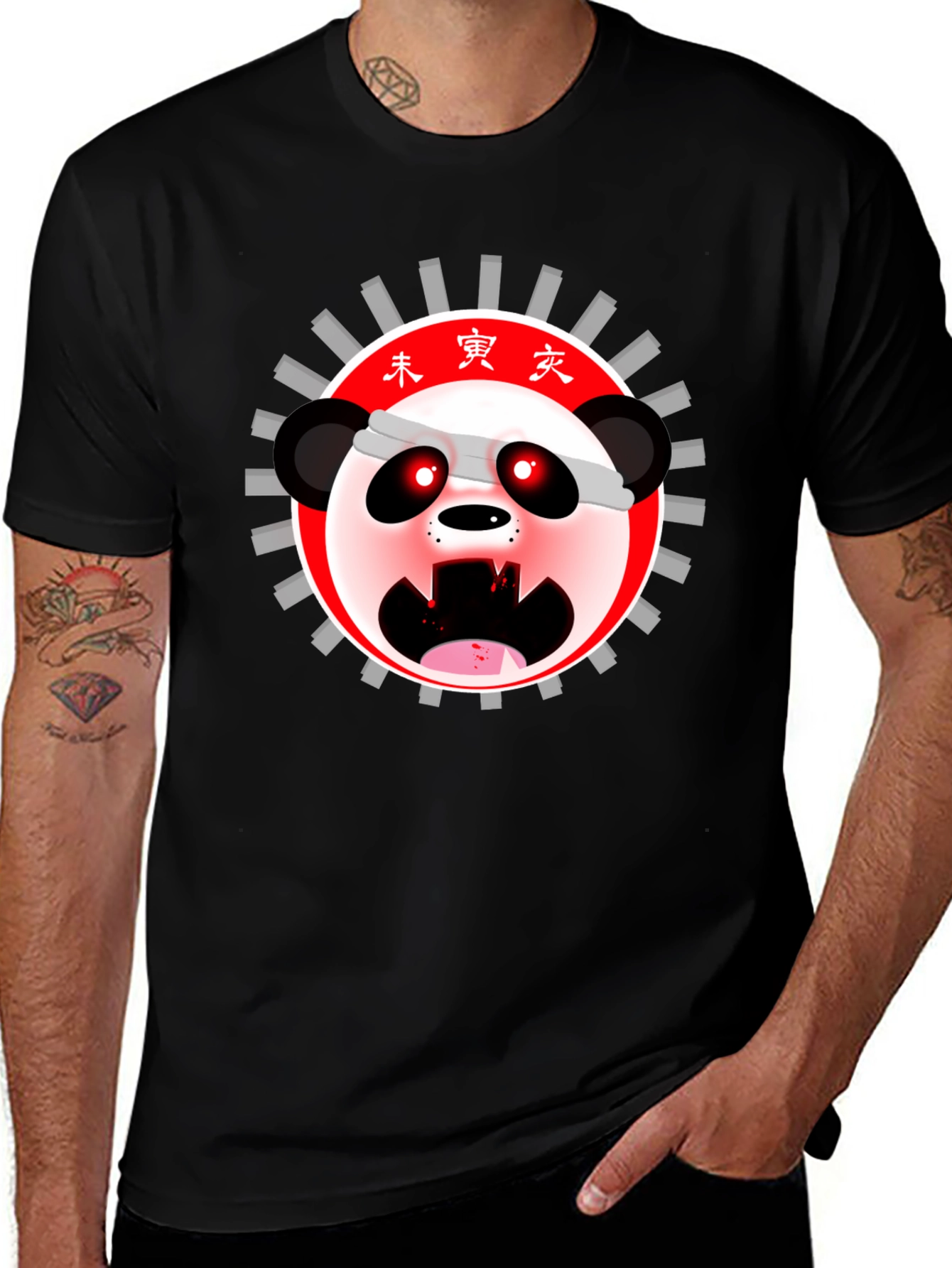 Variant 6 of Men's Black T-Shirt with Anime Panda Graphic