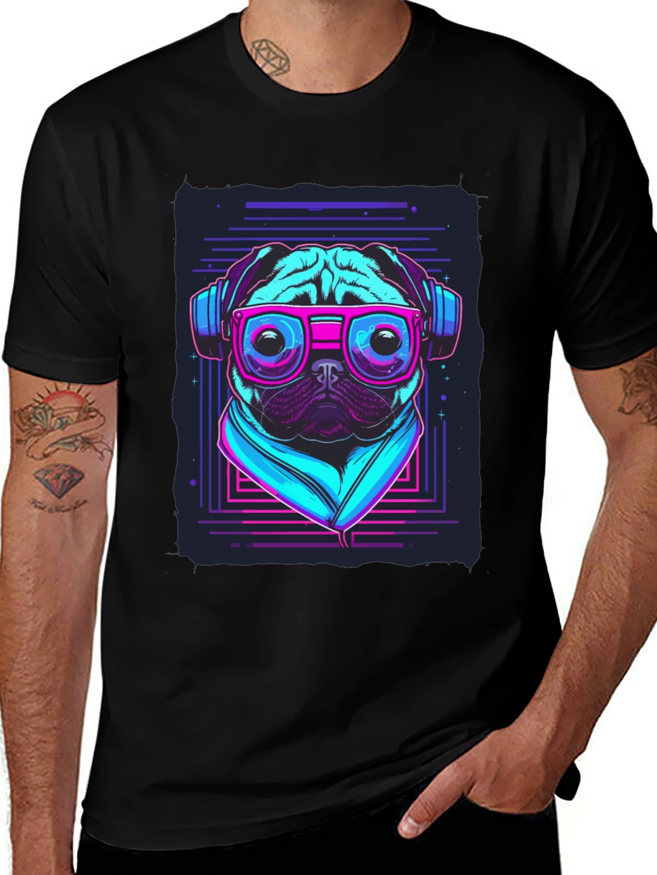 Variant 24 of Retro Pug T-Shirt - Music Lover Style