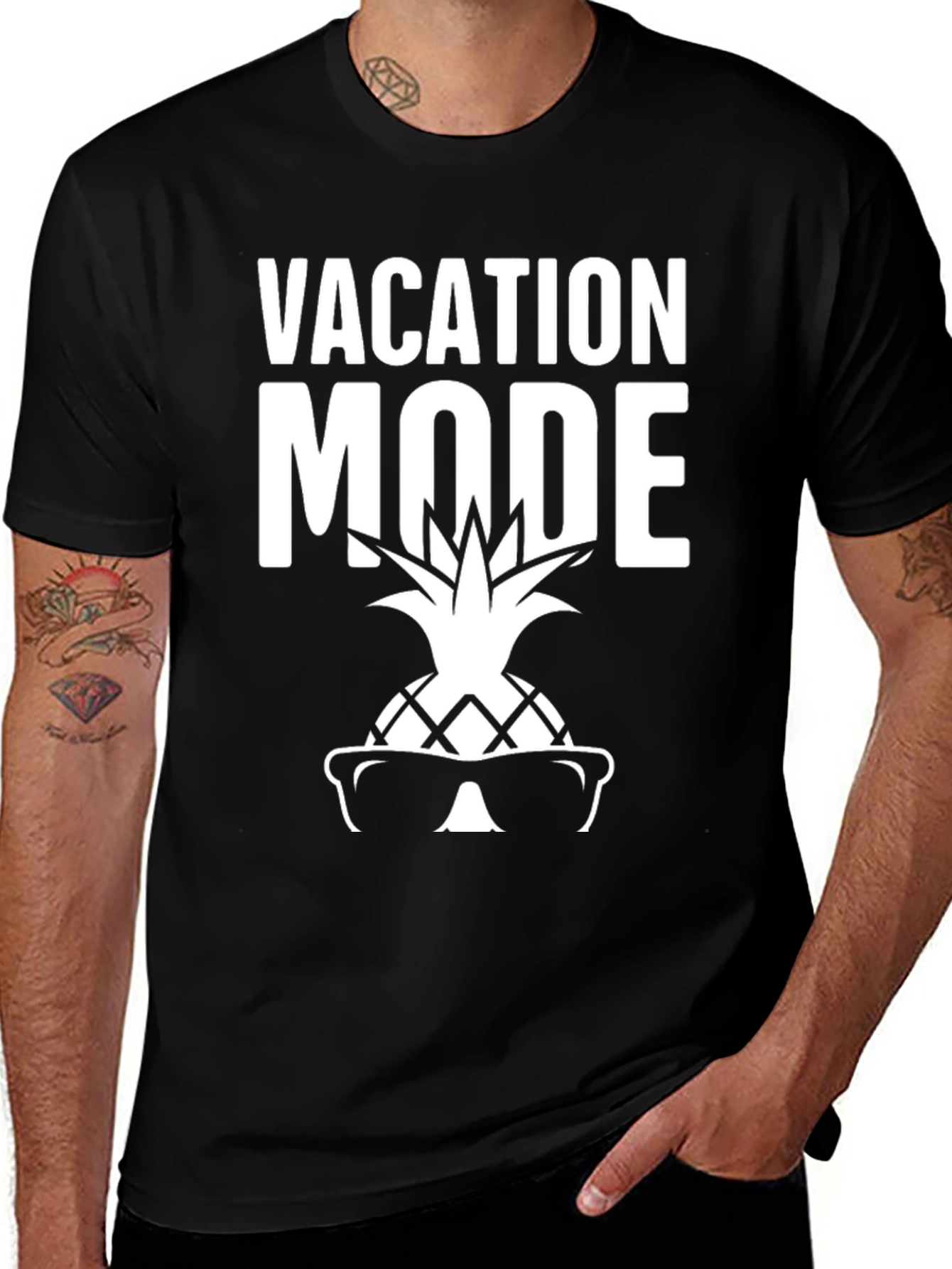 Vacation Mode Pineapple Graphic Tee - Black