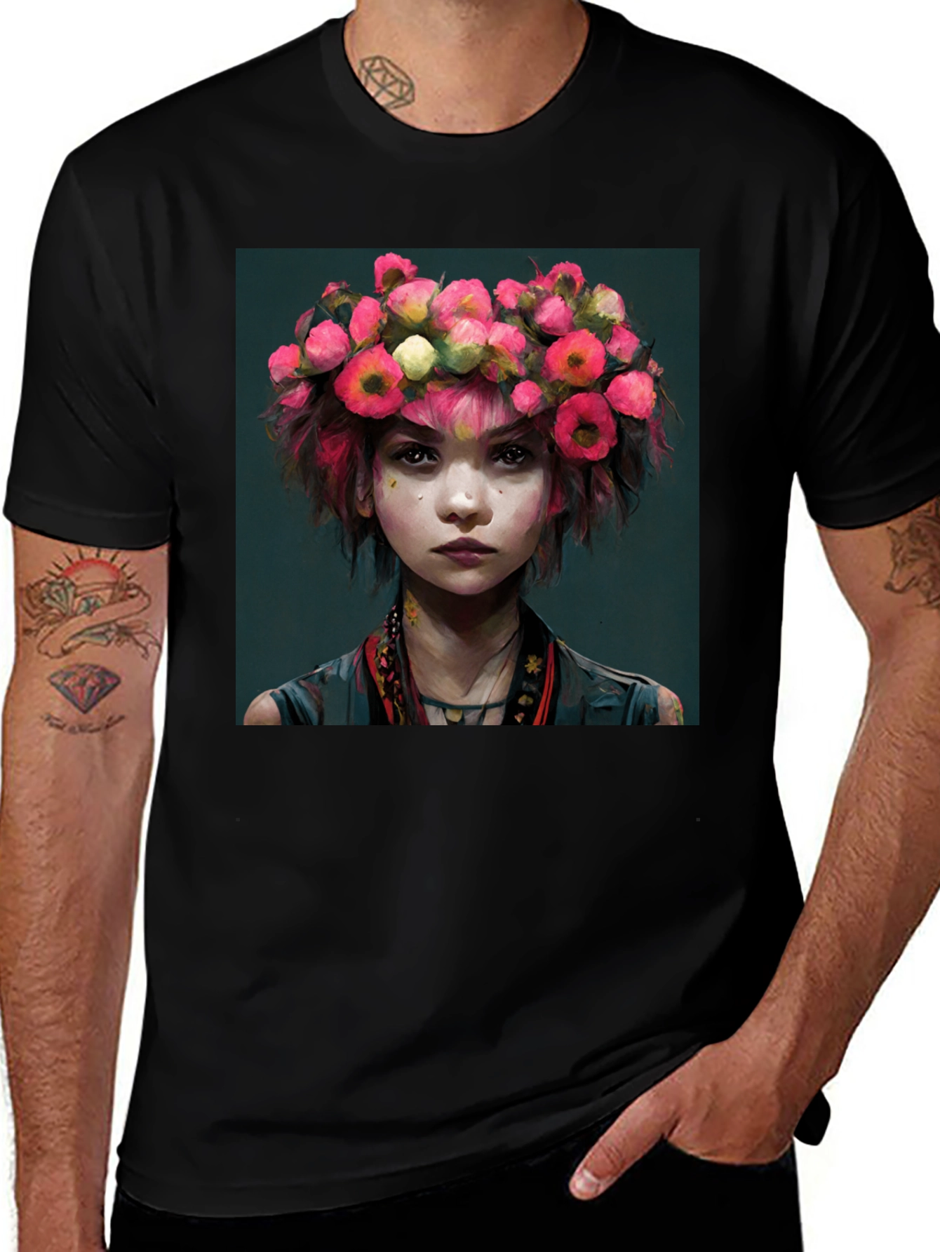 Variant 23 of Floral Crown Girl Portrait T-Shirt
