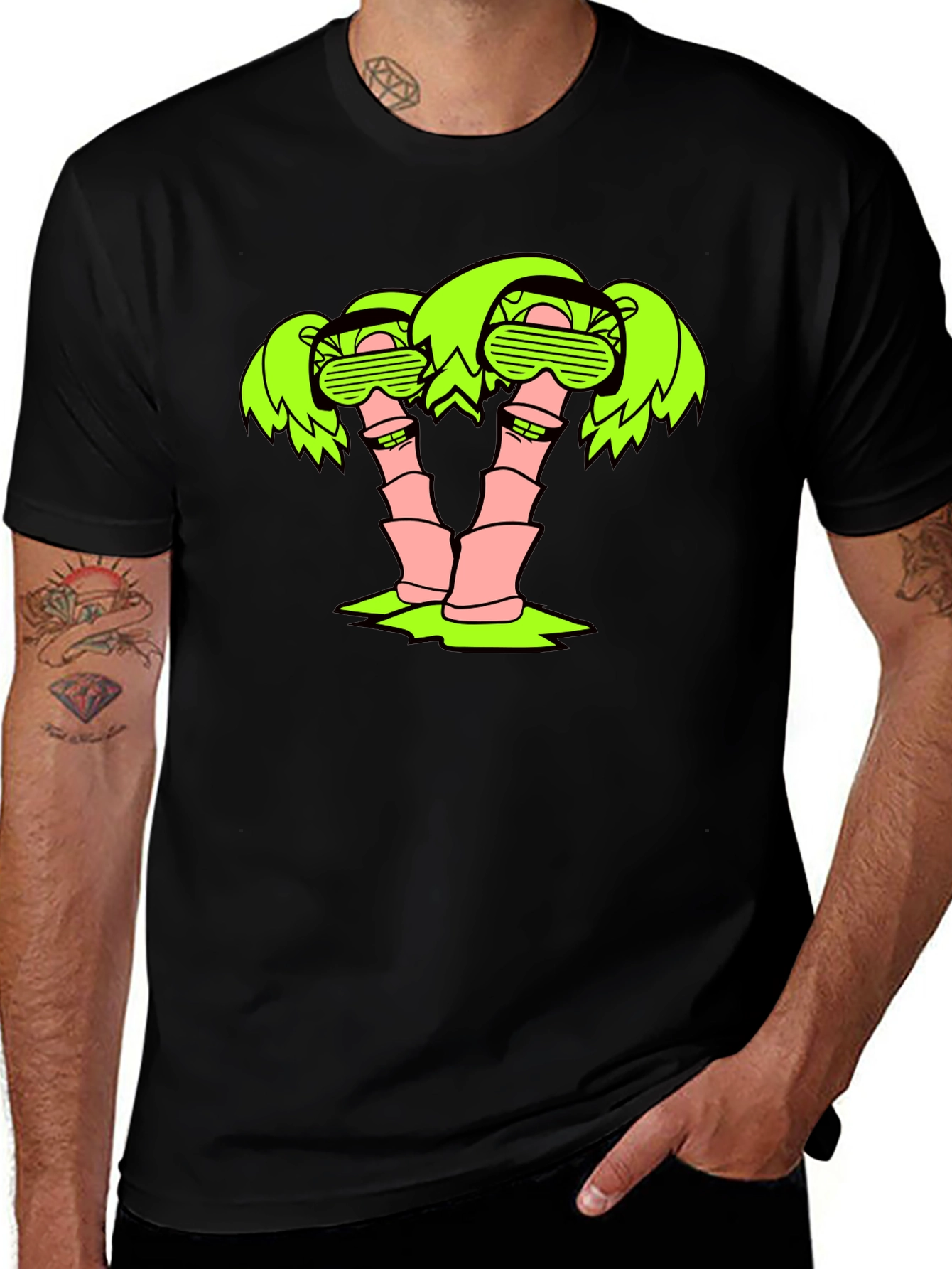Variant 3 of Cool Palm Tree Graphic Tee - Black Cotton T-Shirt
