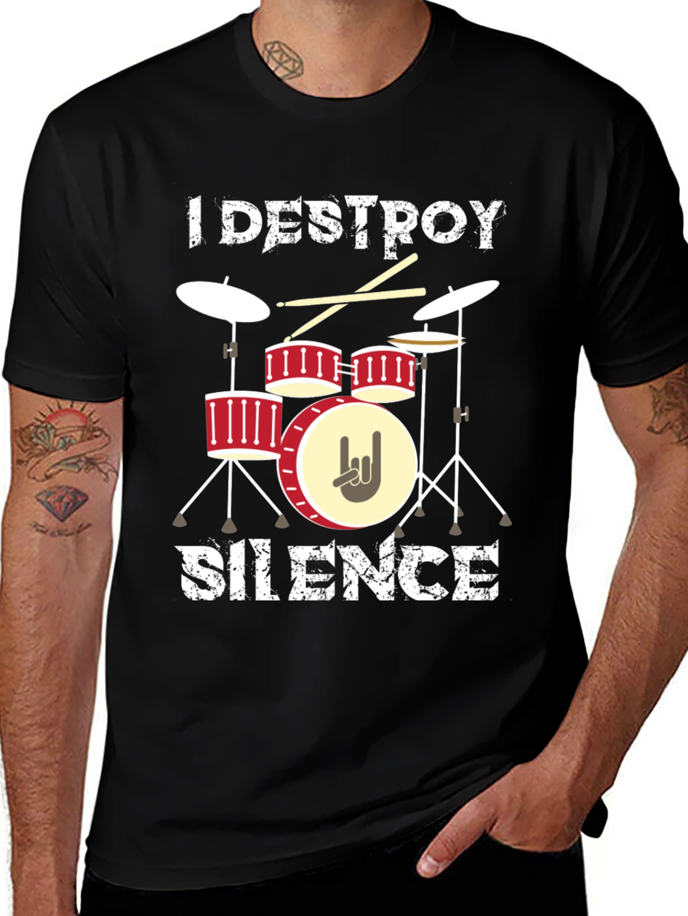 Variant 26 of I Destroy Silence Graphic Tee Drummer Music Lover