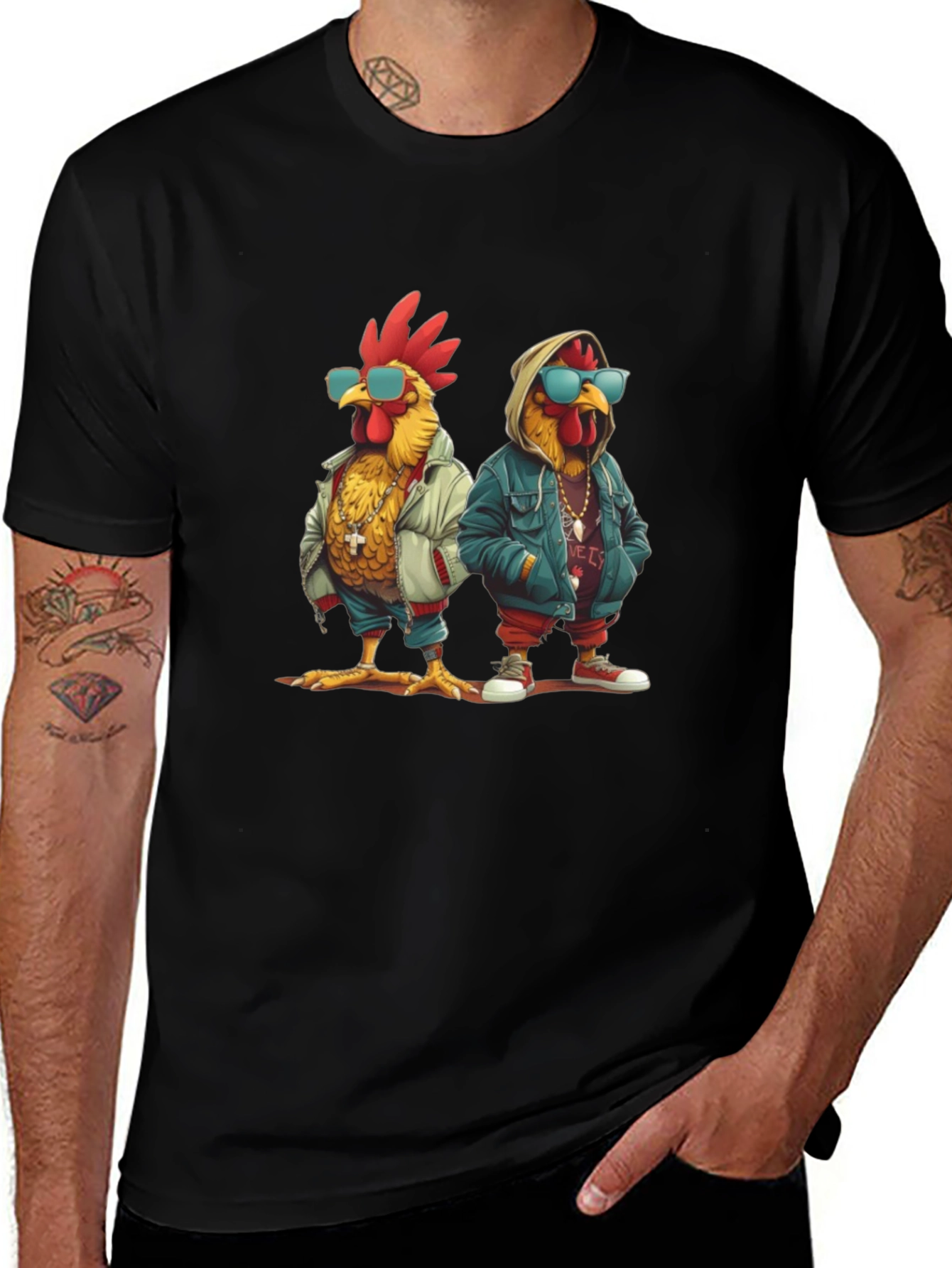 Variant 30 of Cool Chicken Duo Black T-Shirt