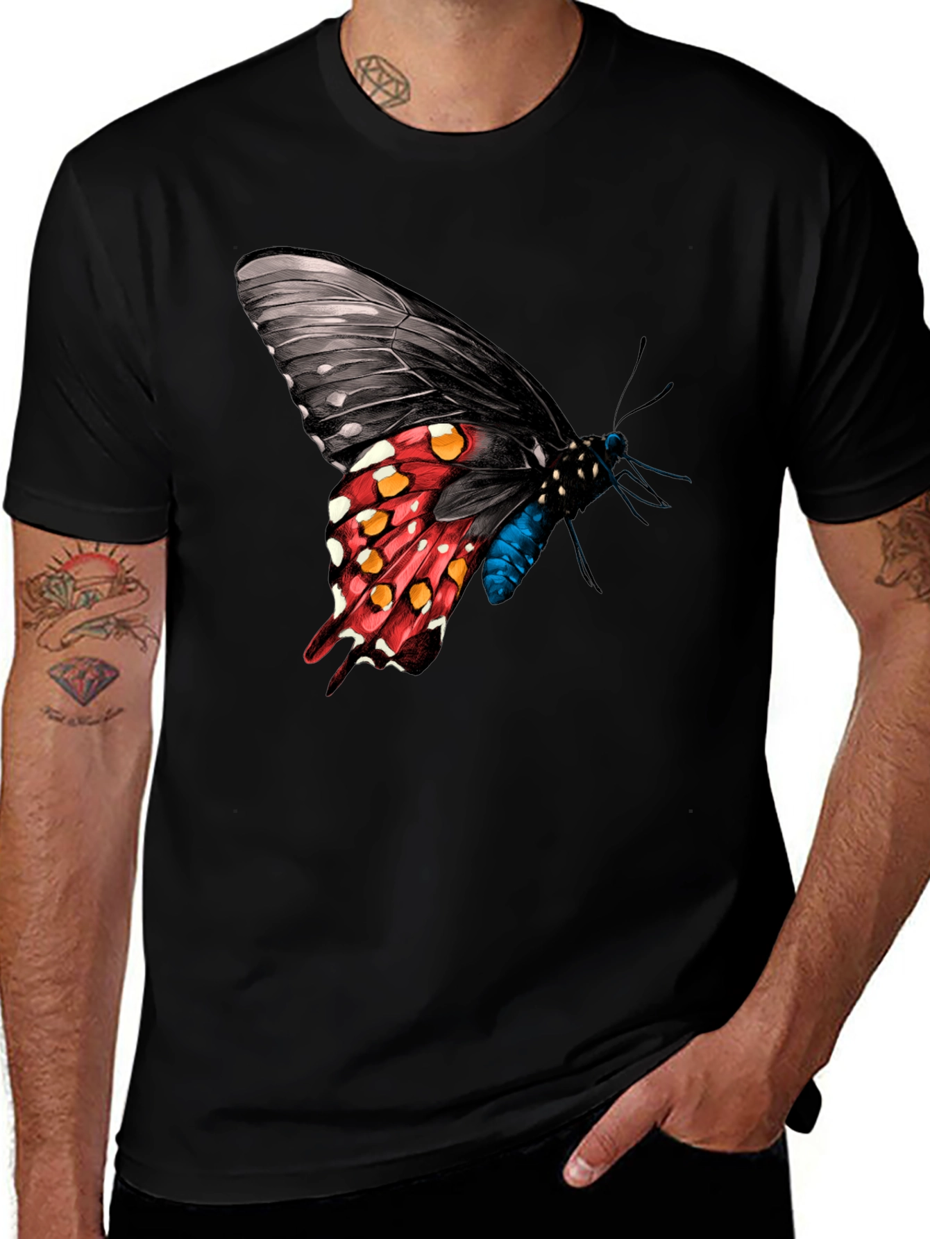Butterfly Graphic Print Black T-Shirt