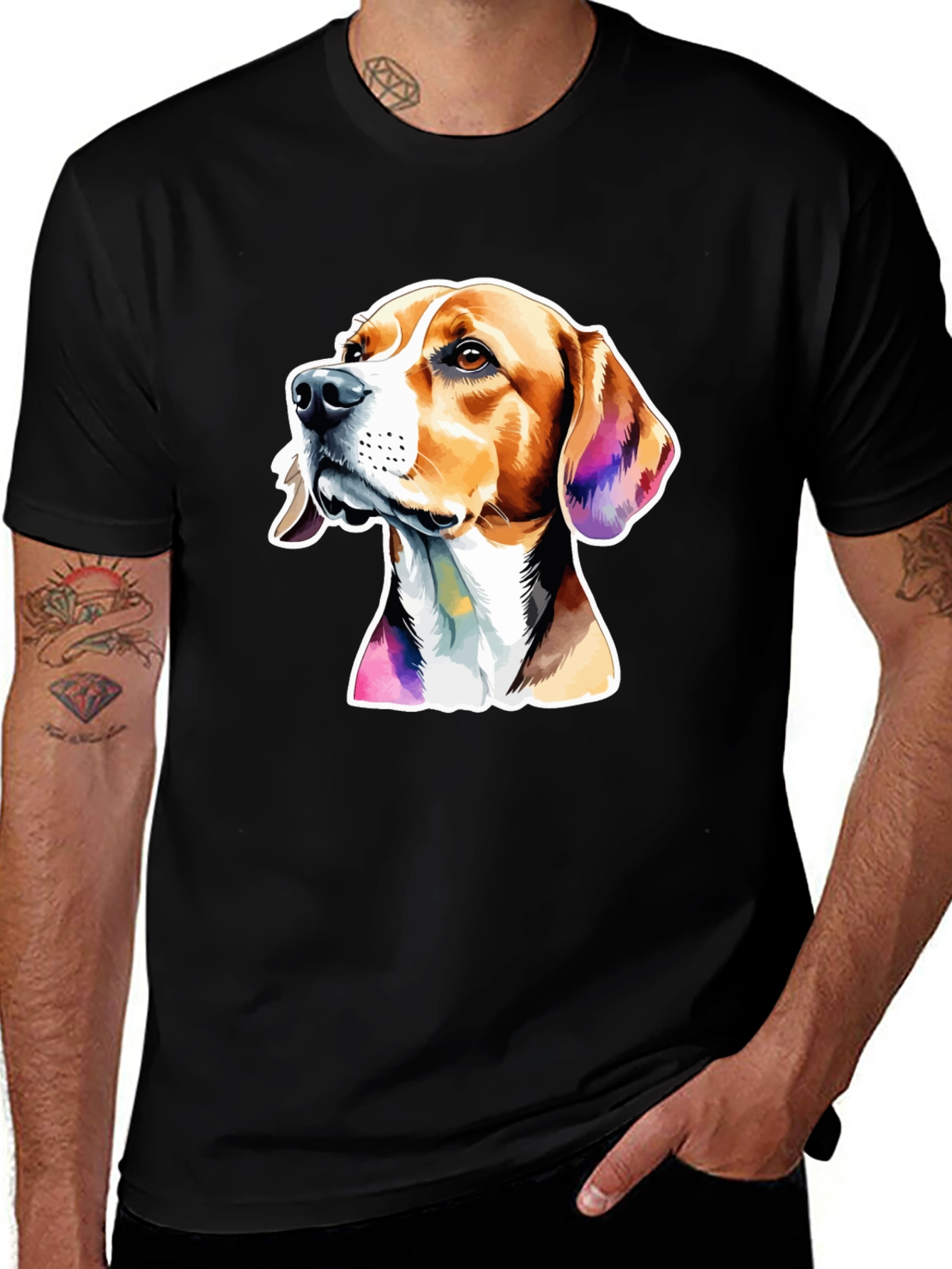 Variant 28 of Beagle Dog Graphic Tee - Black Cotton T-Shirt