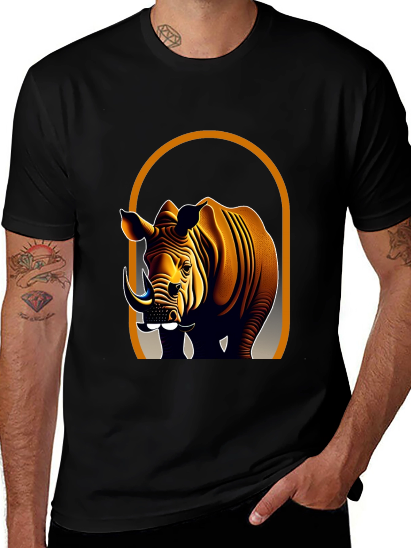 Variant 22 of Rhino Graphic Tee - Black Animal Design Shirt
