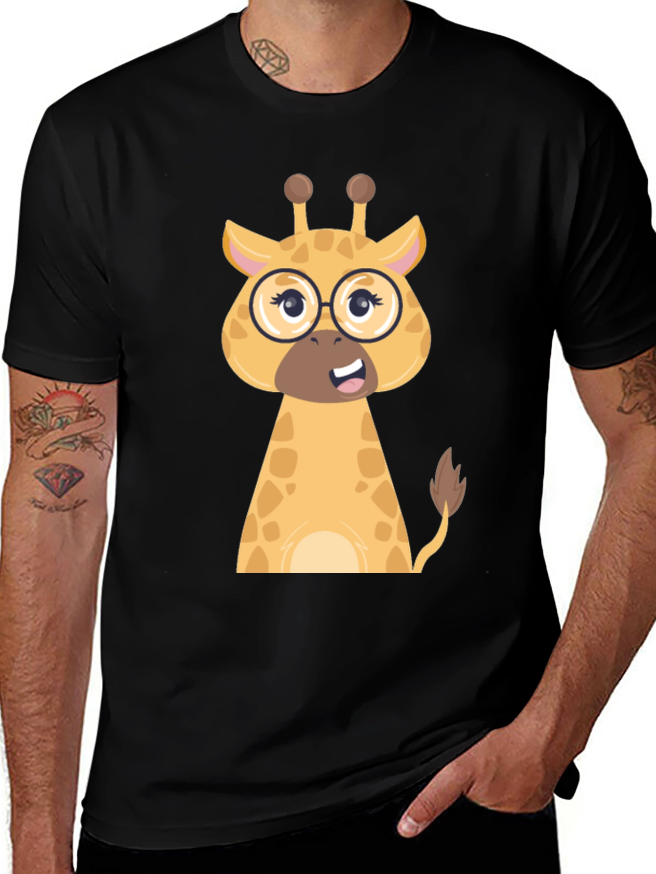 Variant 29 of Giraffe with Glasses Graphic Tee - Black