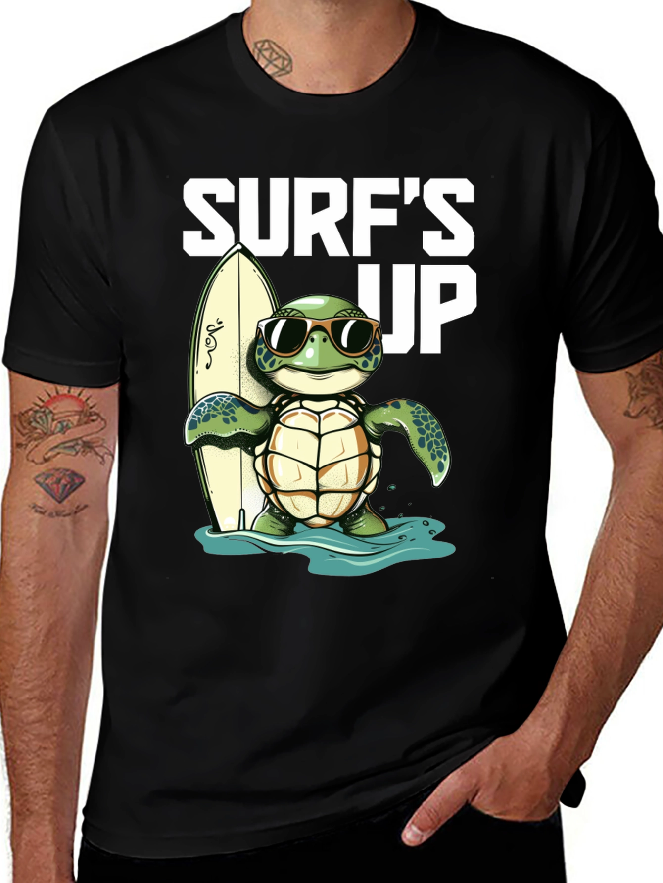 Variant 11 of Surf's Up Turtle Graphic Tee - Black