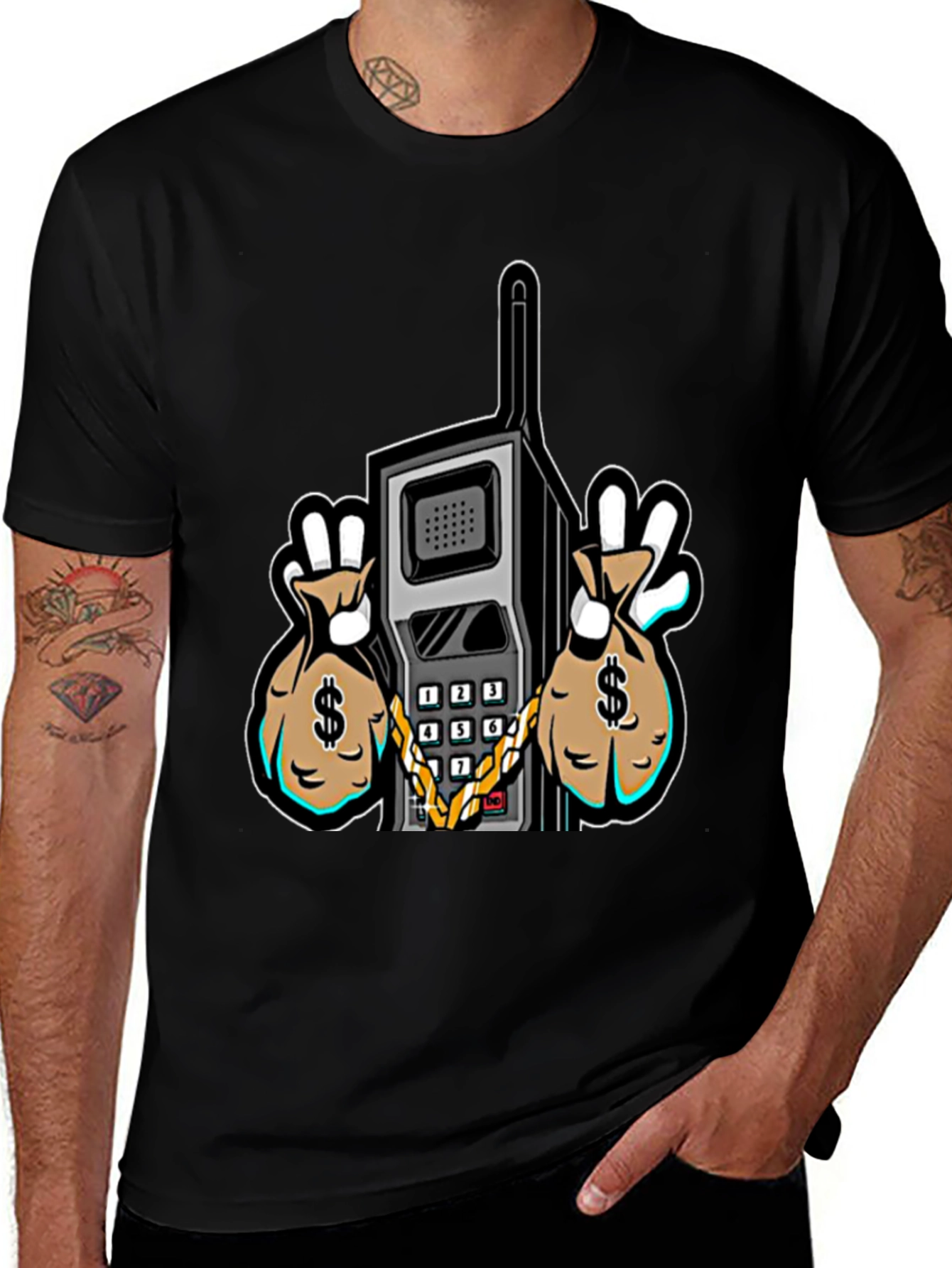 Variant 21 of Retro Brick Phone Money Bags Graphic Tee