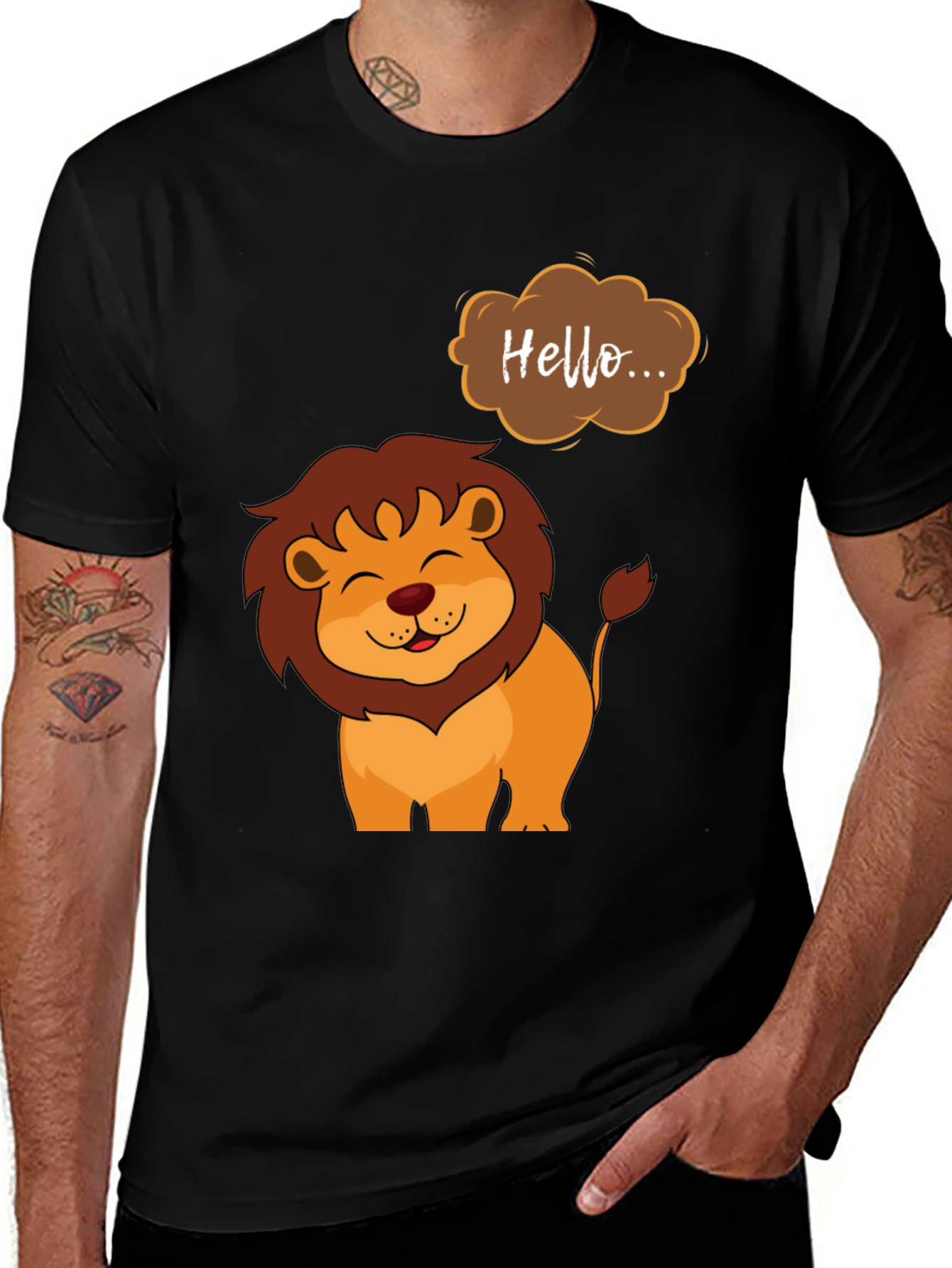 Variant 27 of Cute Lion Graphic Tee - "Hello" Design