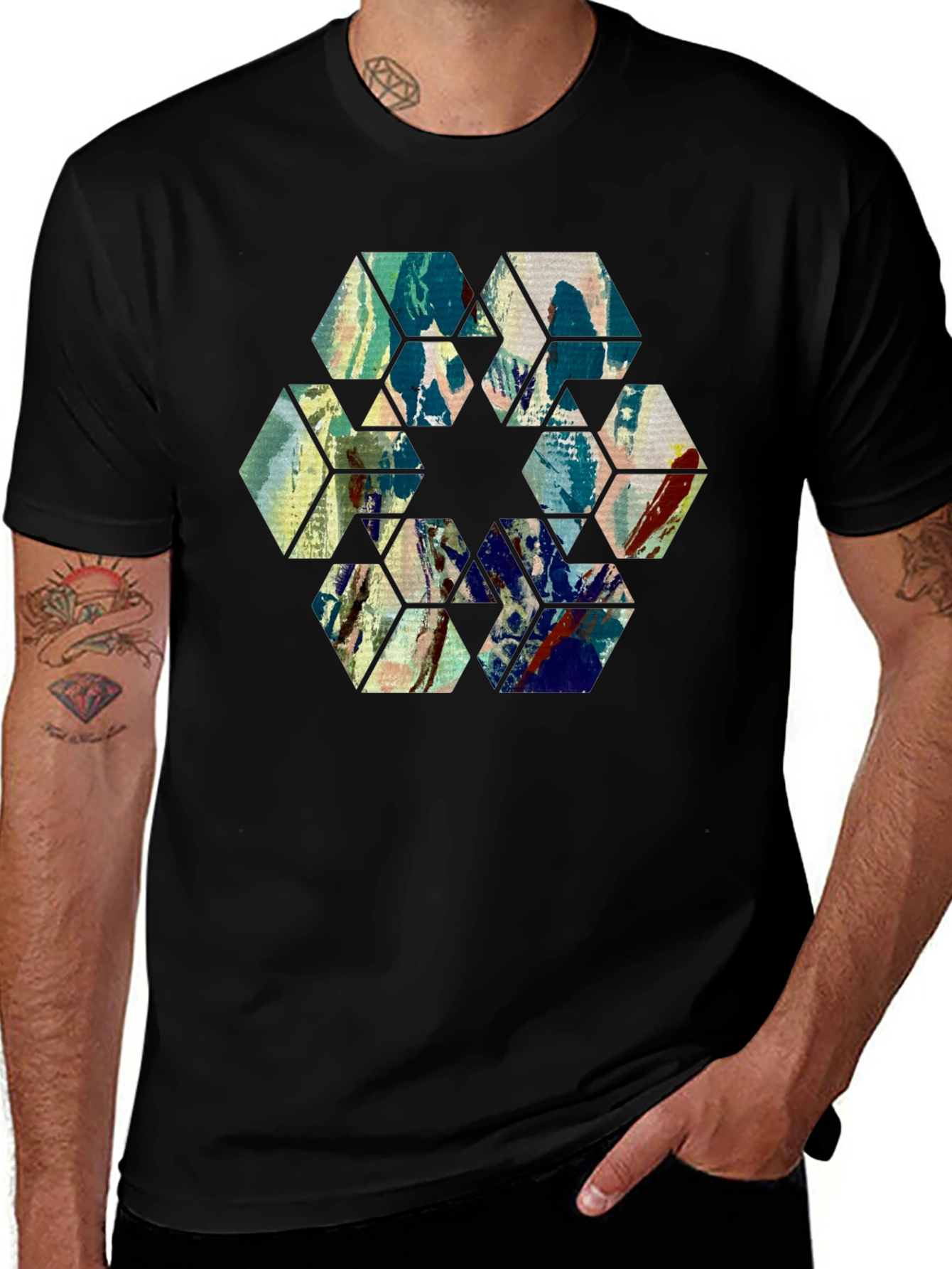 Variant 30 of Abstract Geometric Hexagon Art Print Black T-Shirt