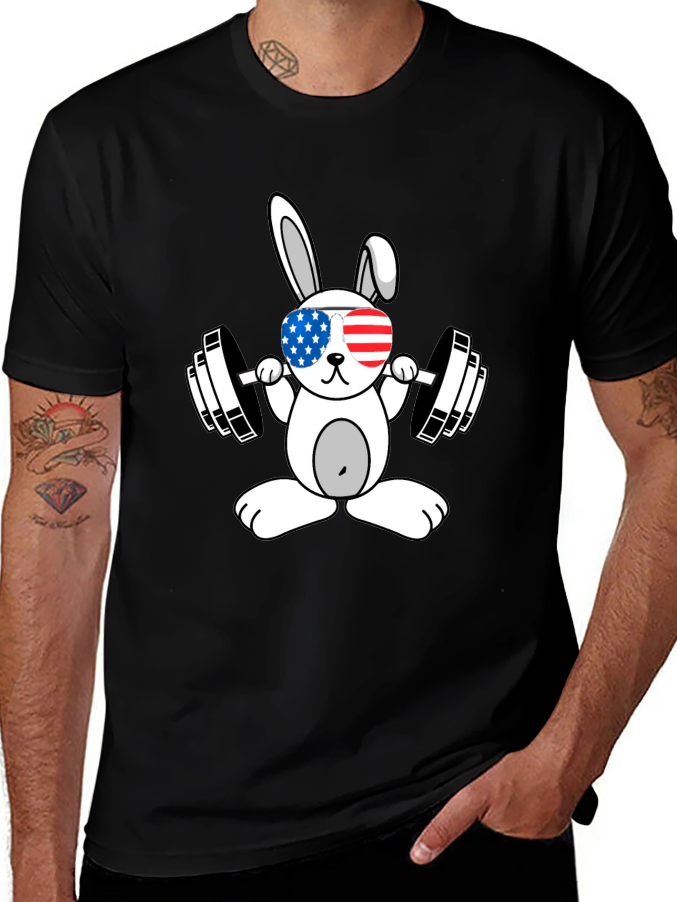 Variant 6 of Patriotic Bunny Lifting Weights T-Shirt