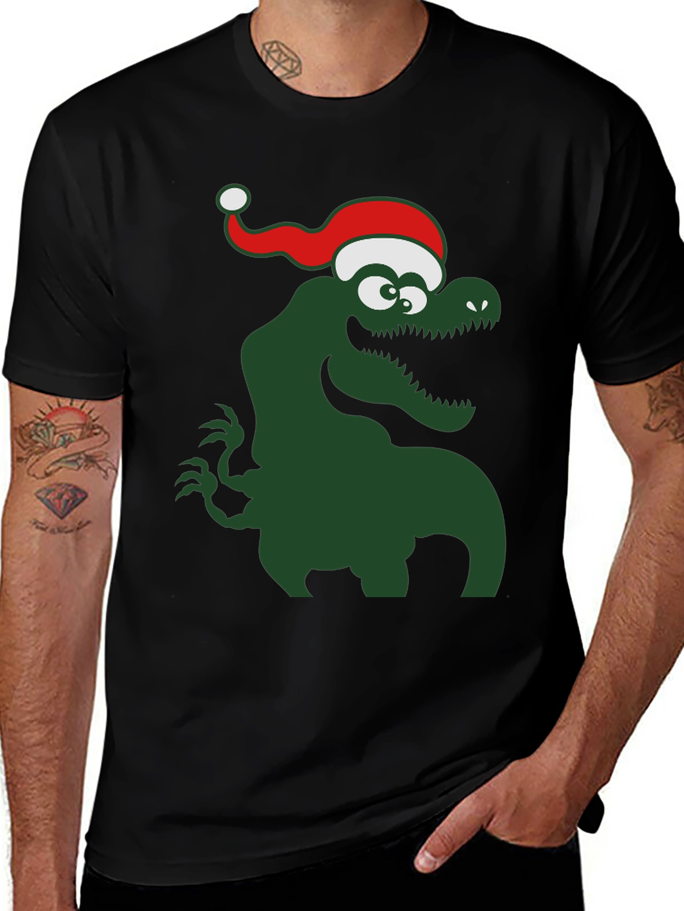 Variant 6 of Festive Dinosaur T-Shirt - Holiday Apparel