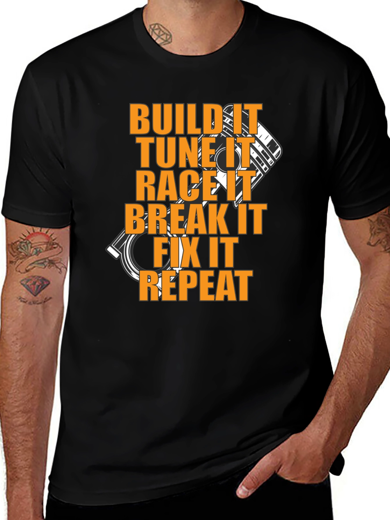 Build, Tune, Race, Repeat Black T-Shirt