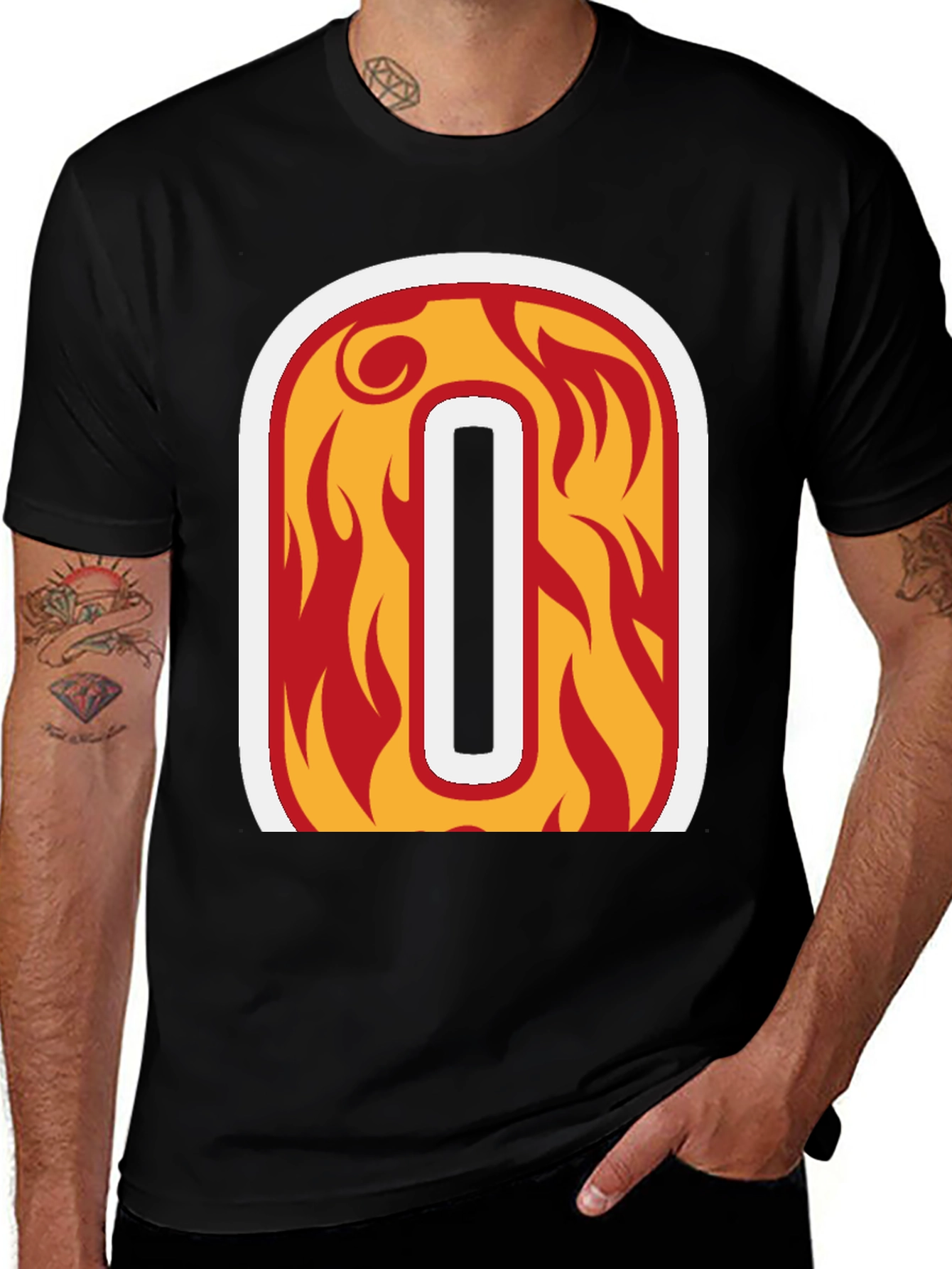 Fiery Letter O Graphic Tee - Bold Black Cotton Shirt