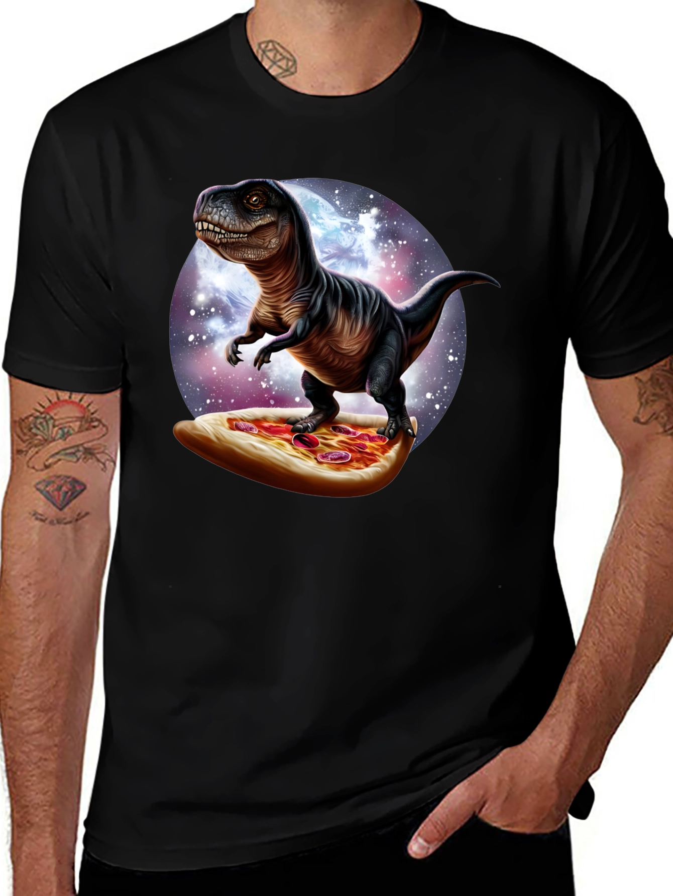 Variant 2 of Dino Pizza Ride T-Shirt - Novelty Graphic Tee