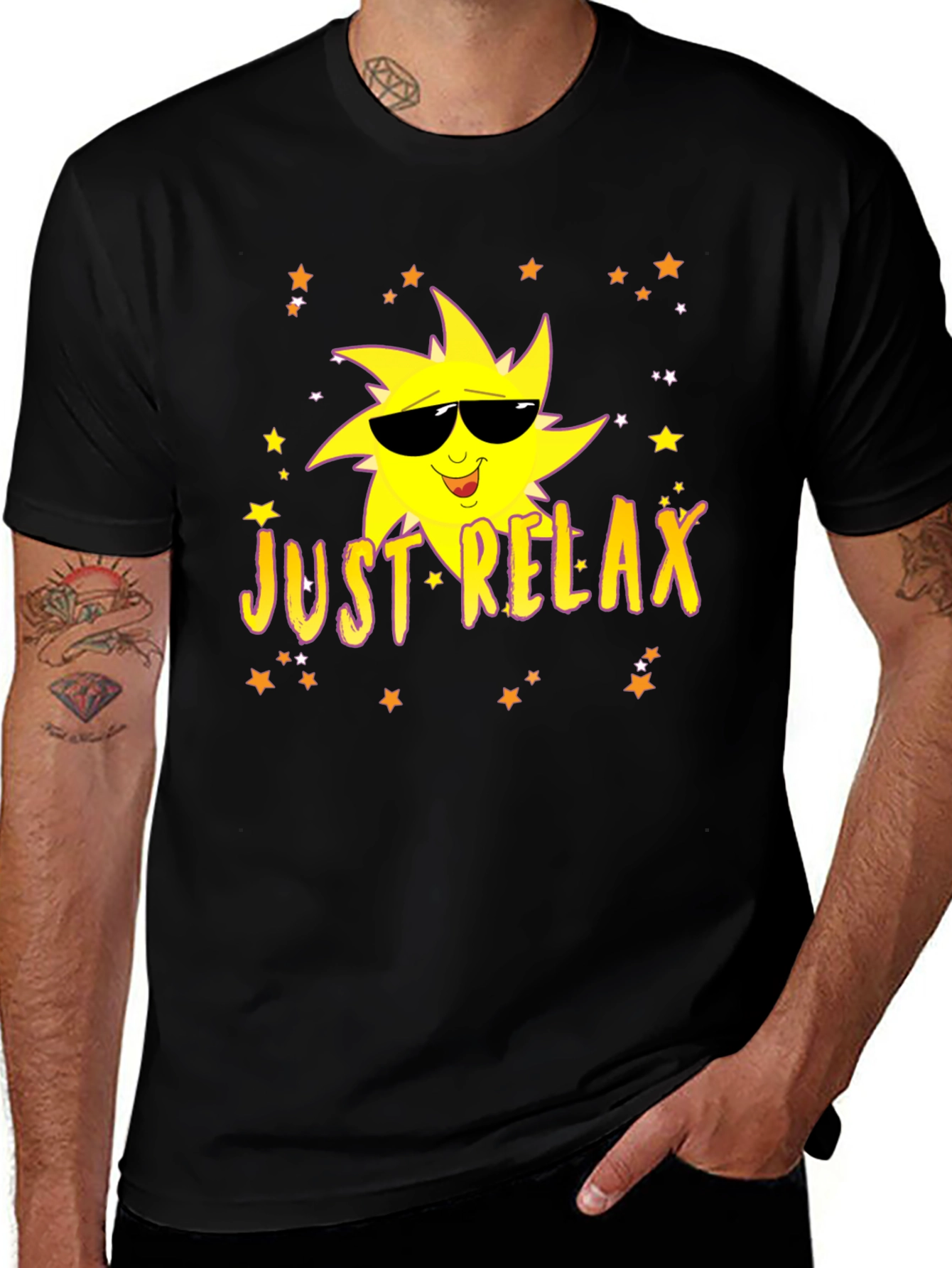 Variant 5 of Just Relax Black T-Shirt - Smiley Sun