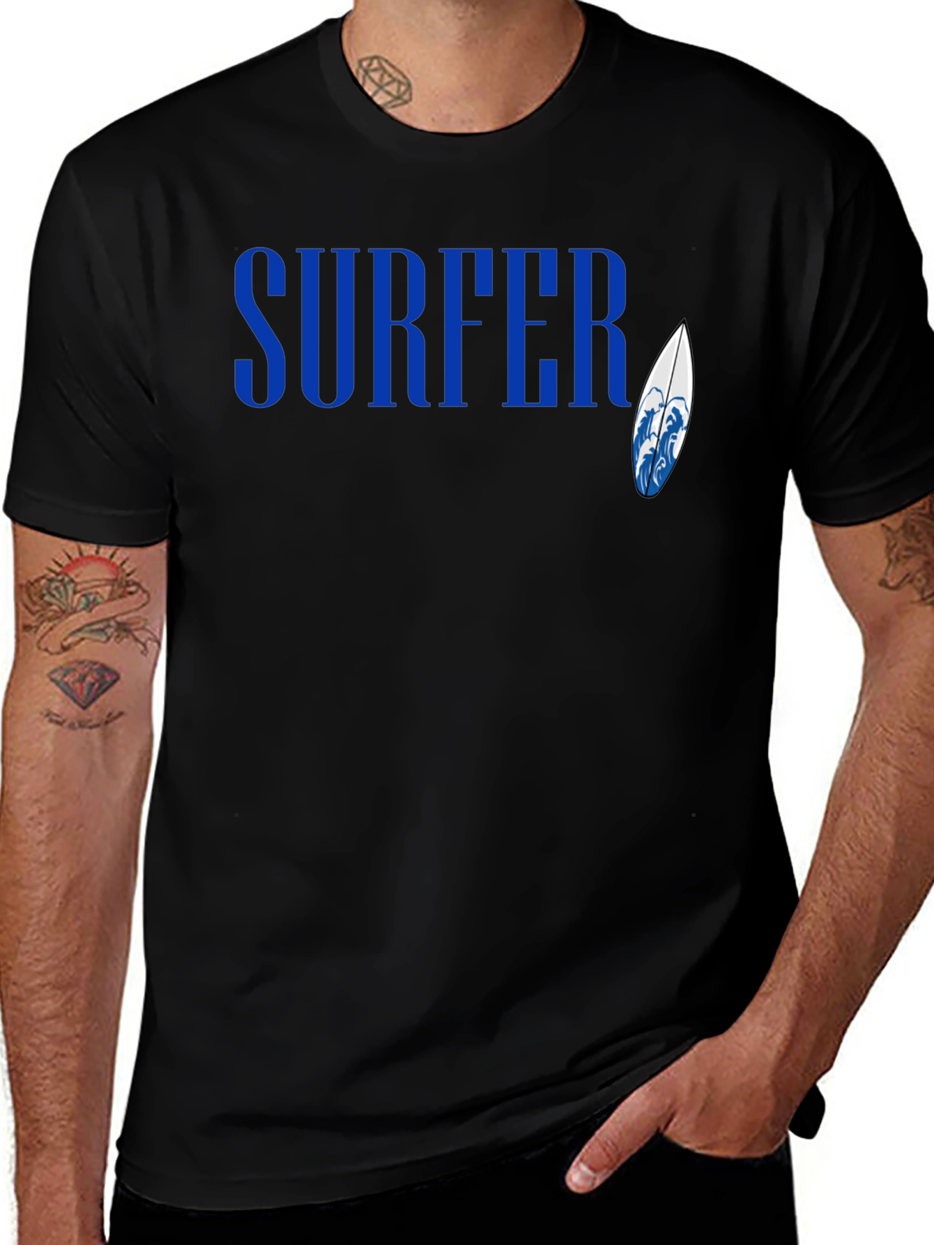 Surfer Graphic Tee - Black Cotton T-Shirt