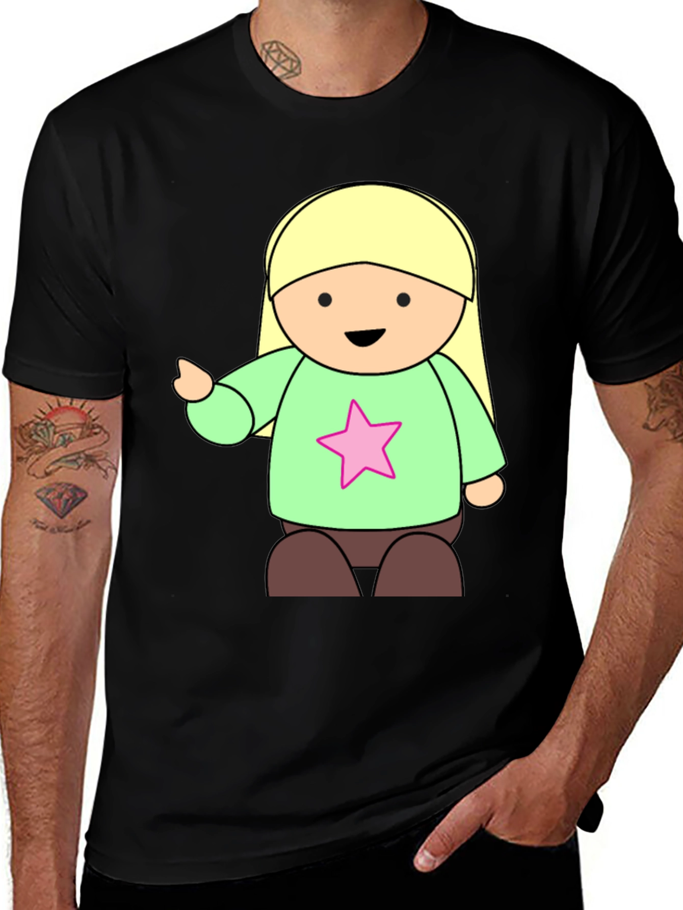 Variant 15 of Cute Cartoon Girl Star T-Shirt - Black