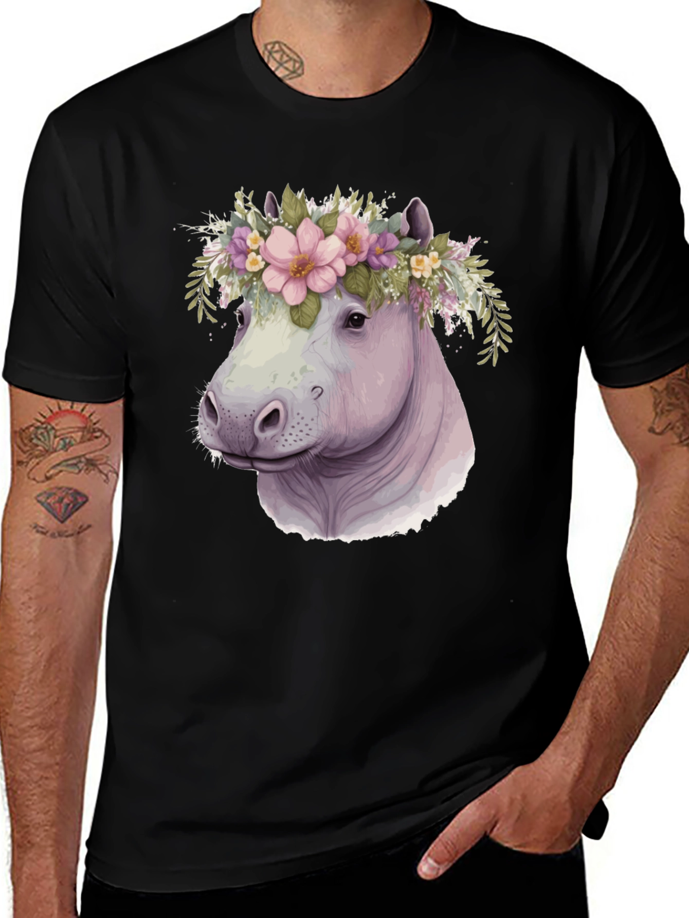 Variant 6 of Hippo Flower Crown Graphic Tee