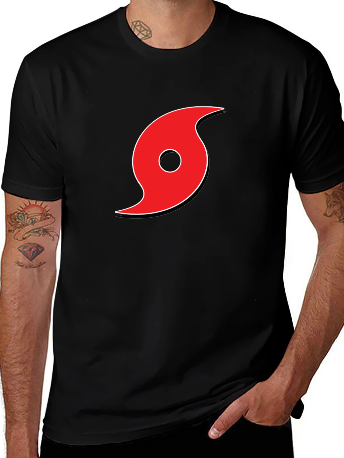 Variant 19 of Black Tee with Red Hurricane Graphic