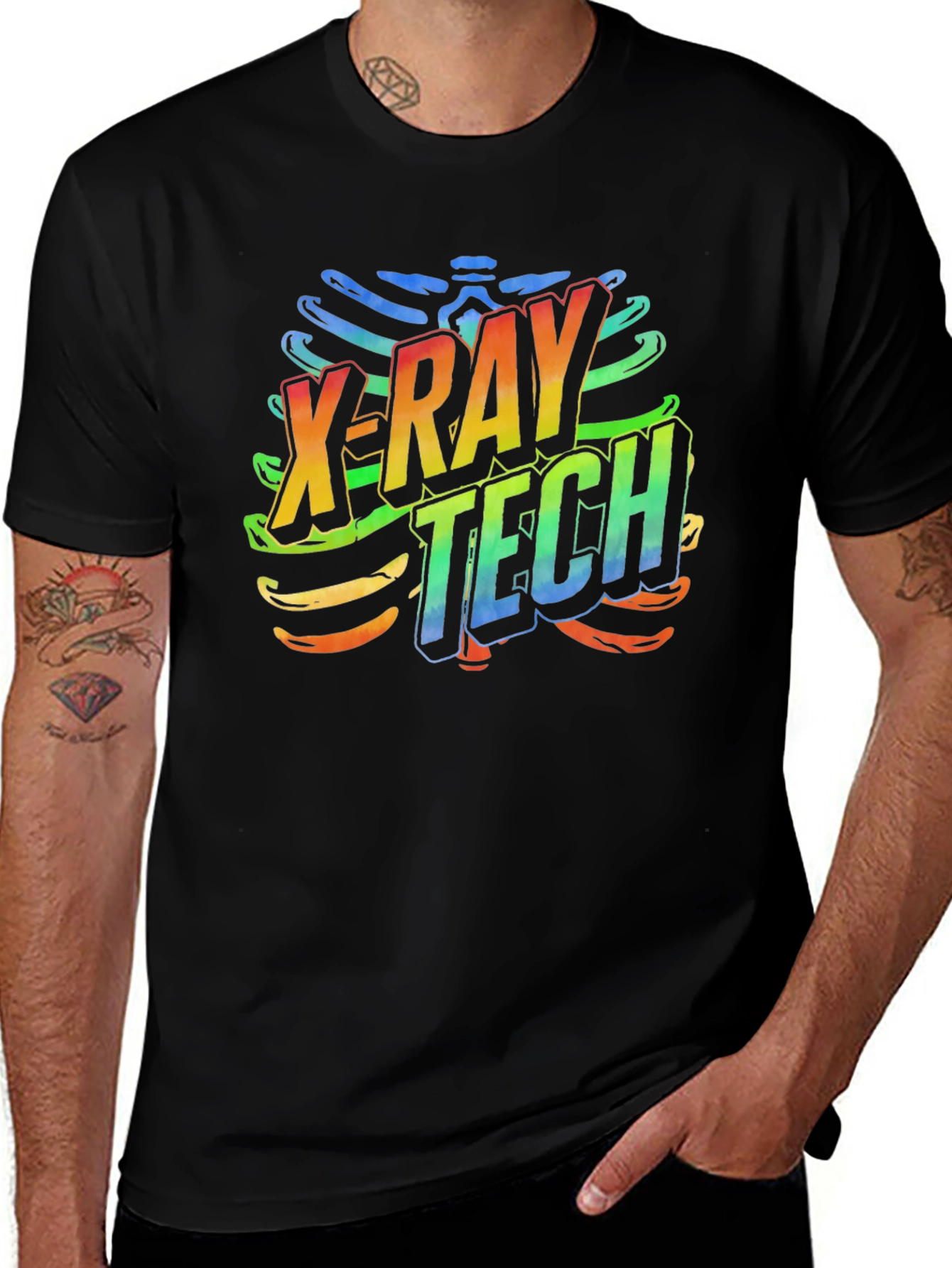 X-Ray Tech Rainbow Graphic Black T-Shirt