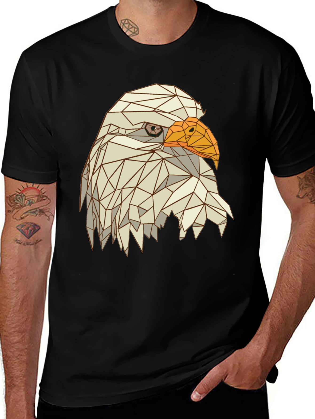 Variant 12 of Geometric Eagle Head Graphic Tee - Men's Black T-Shirt