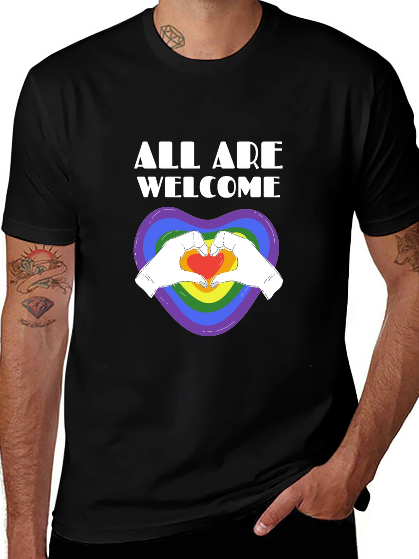 Variant 6 of All Are Welcome Pride Tee