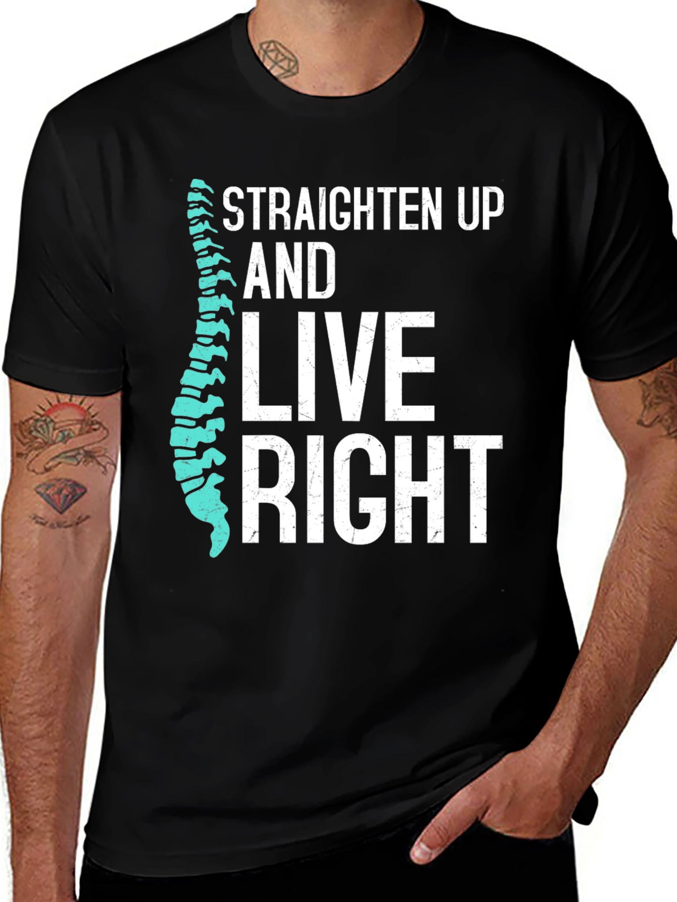 Variant 18 of Chiropractor Humor T-Shirt: Straighten Up and Live Right