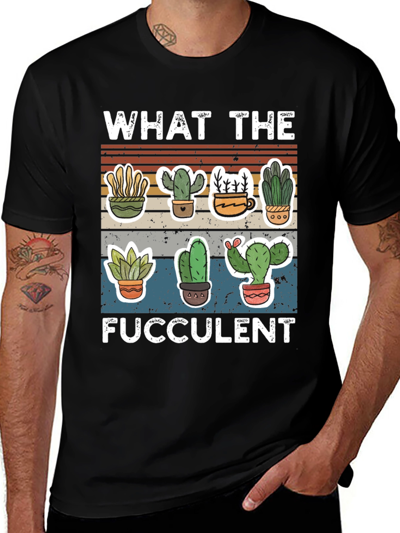 Black Funny Succulent T-Shirt - "What the Fucculent" Cactus Design main image