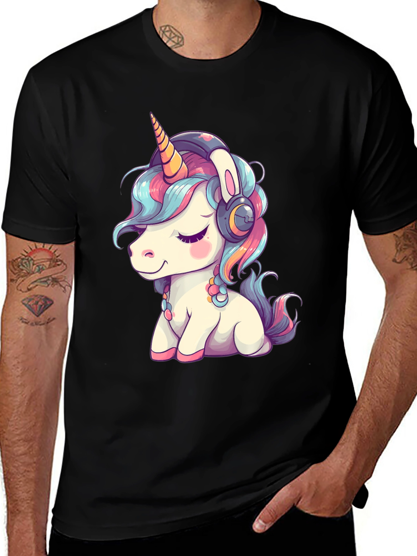 Variant 9 of Unicorn Headphones Black T-Shirt