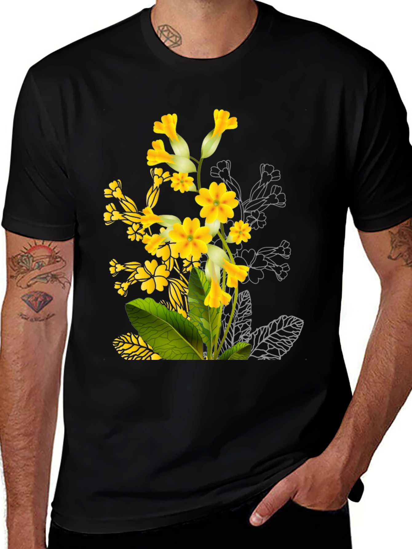 Variant 10 of Floral Print Black T-Shirt