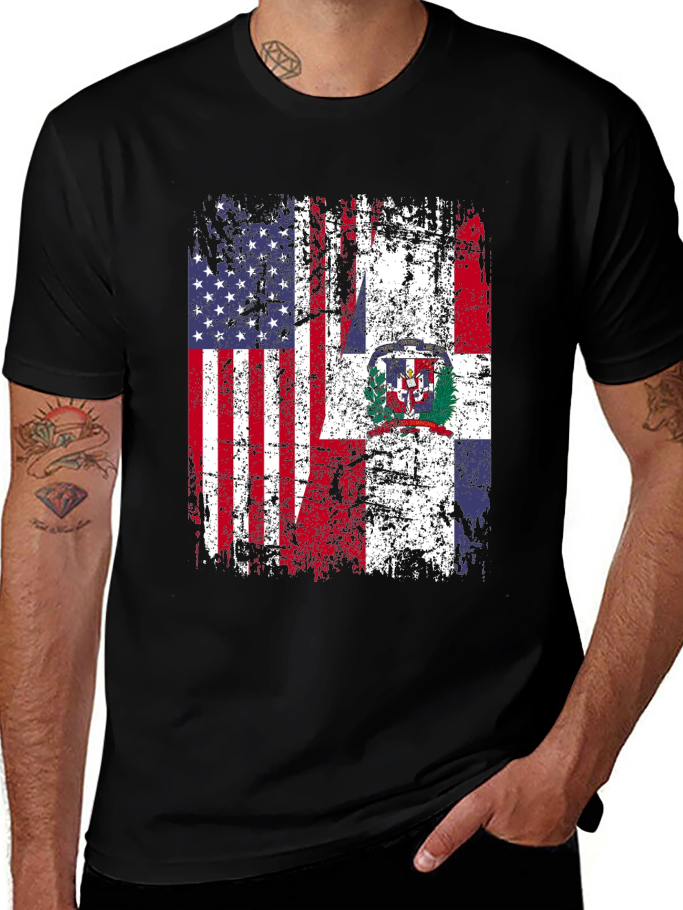 Variant 10 of USA & Dominican Republic Flag Graphic Tee
