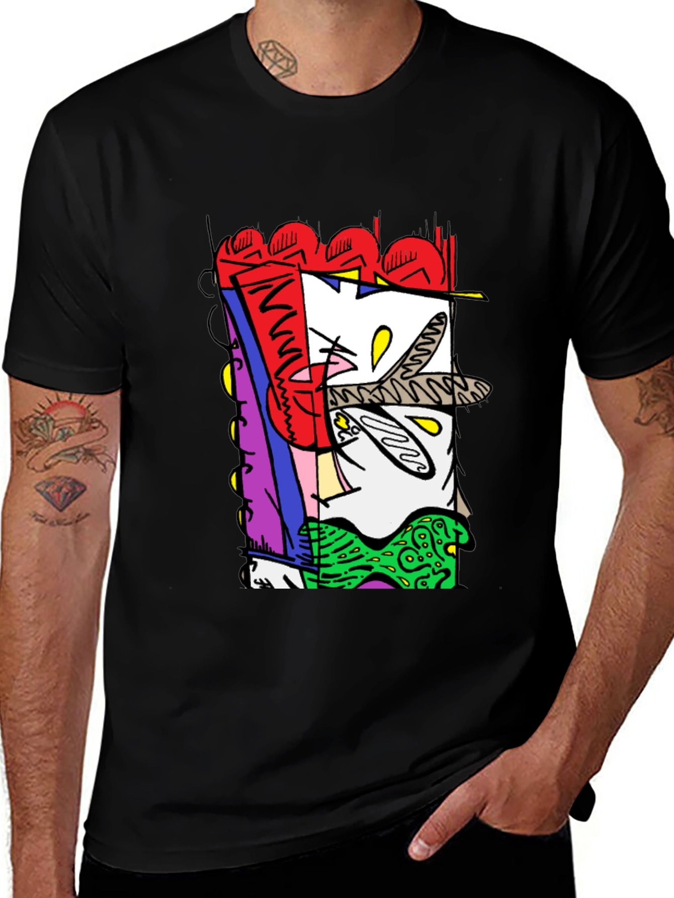 Variant 2 of Abstract Graphic Print Black Crew Neck Tee