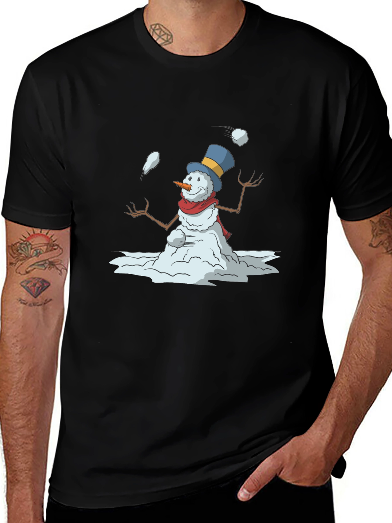 Variant 29 of Snowman Juggling Black T-Shirt
